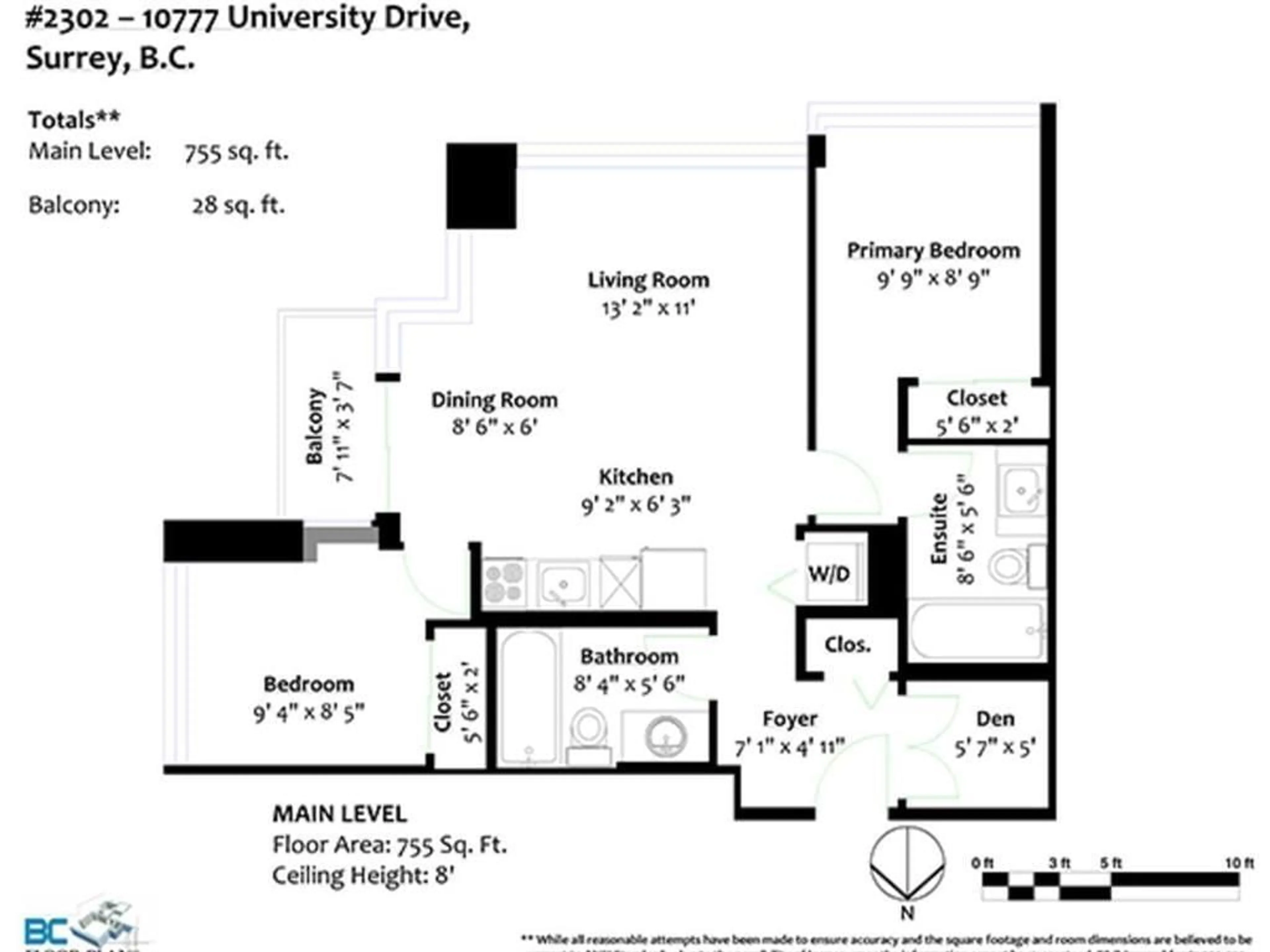 Floor plan for 2302 - 10777 UNIVERSITY DRIVE, Surrey British Columbia V3T0E6