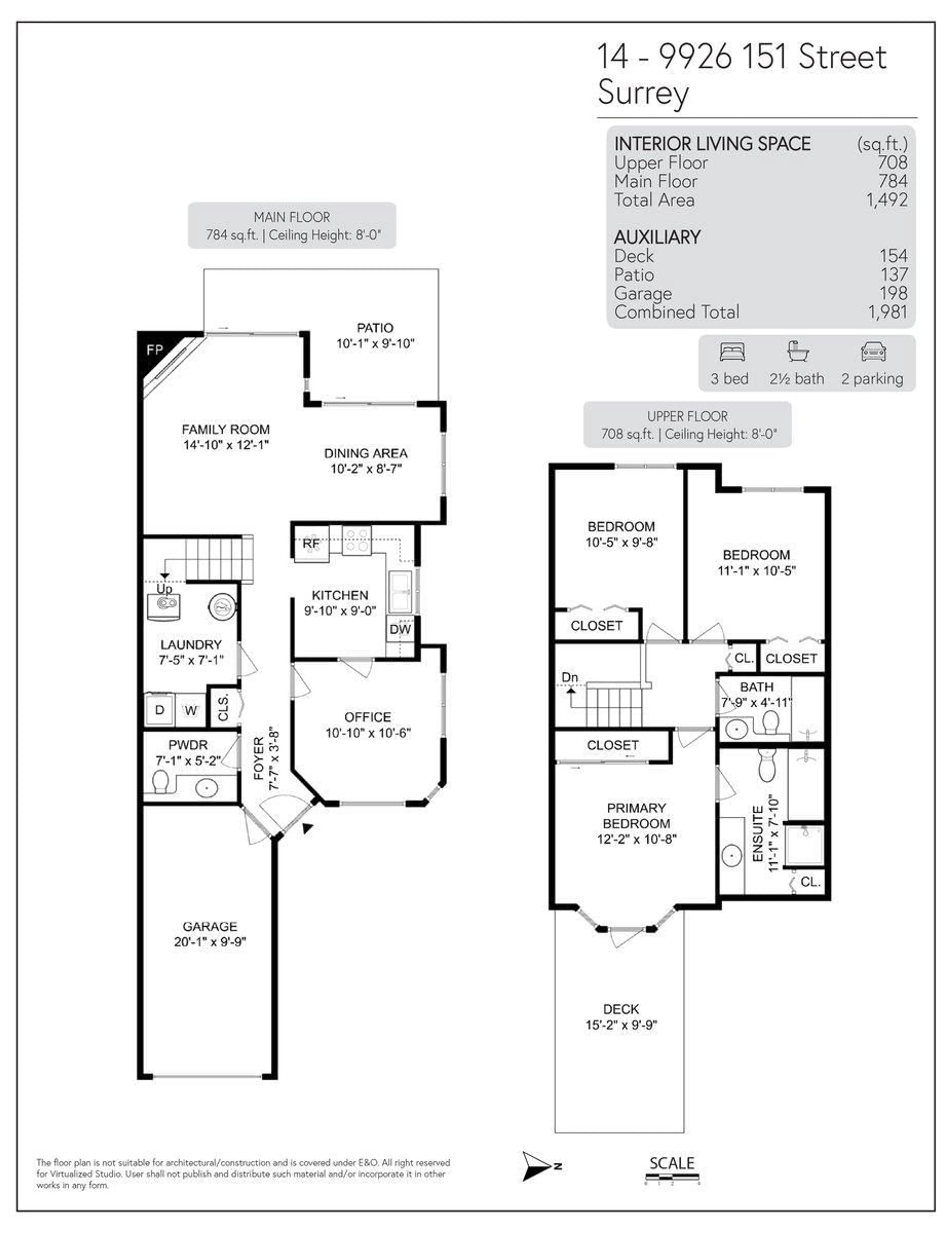 Floor plan for 14 - 9926 151 STREET, Surrey British Columbia V3R8C9
