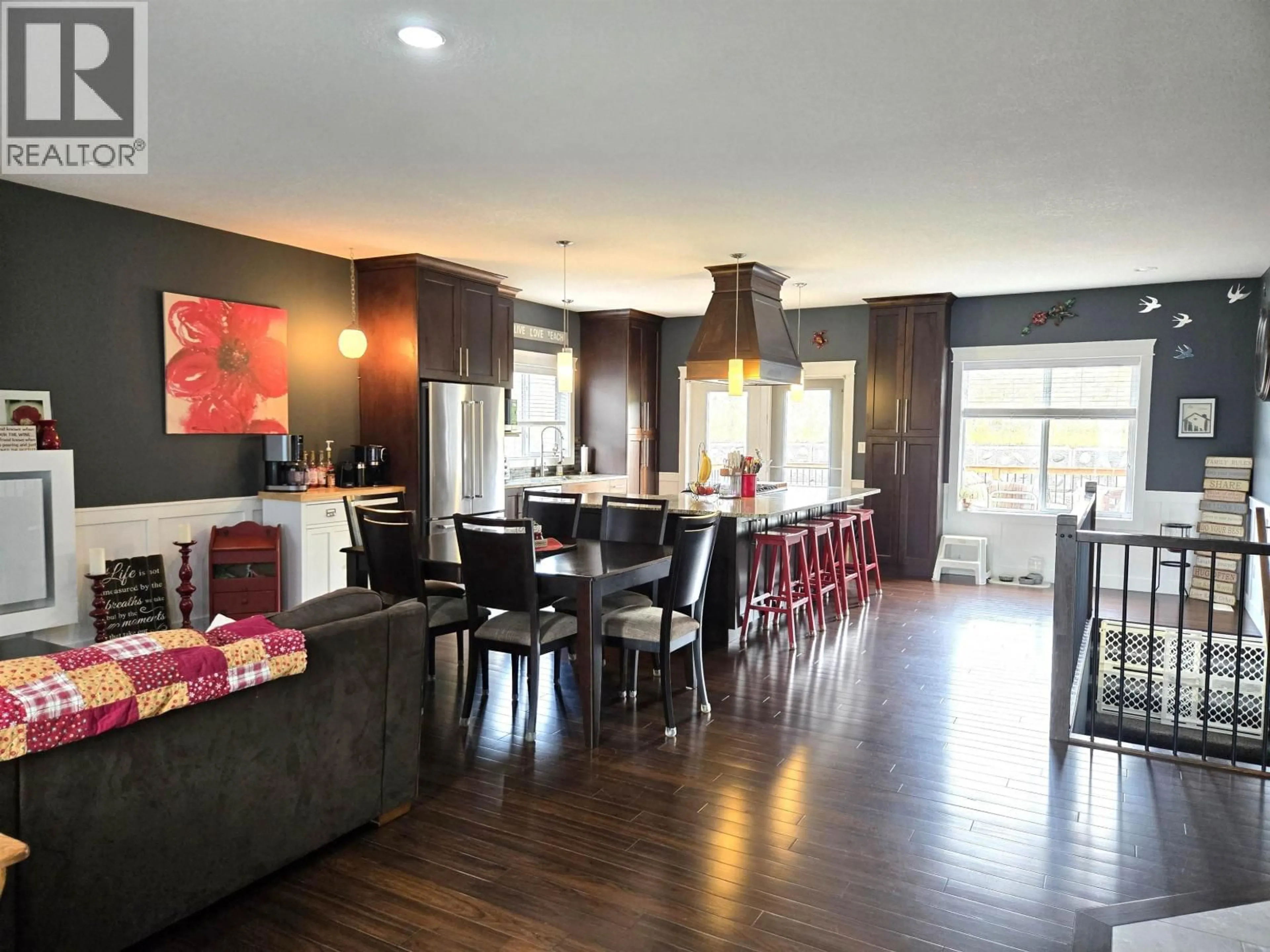 Open concept kitchen, wood/laminate floor for 2632 LINKS DRIVE, Prince George British Columbia V2K0A5