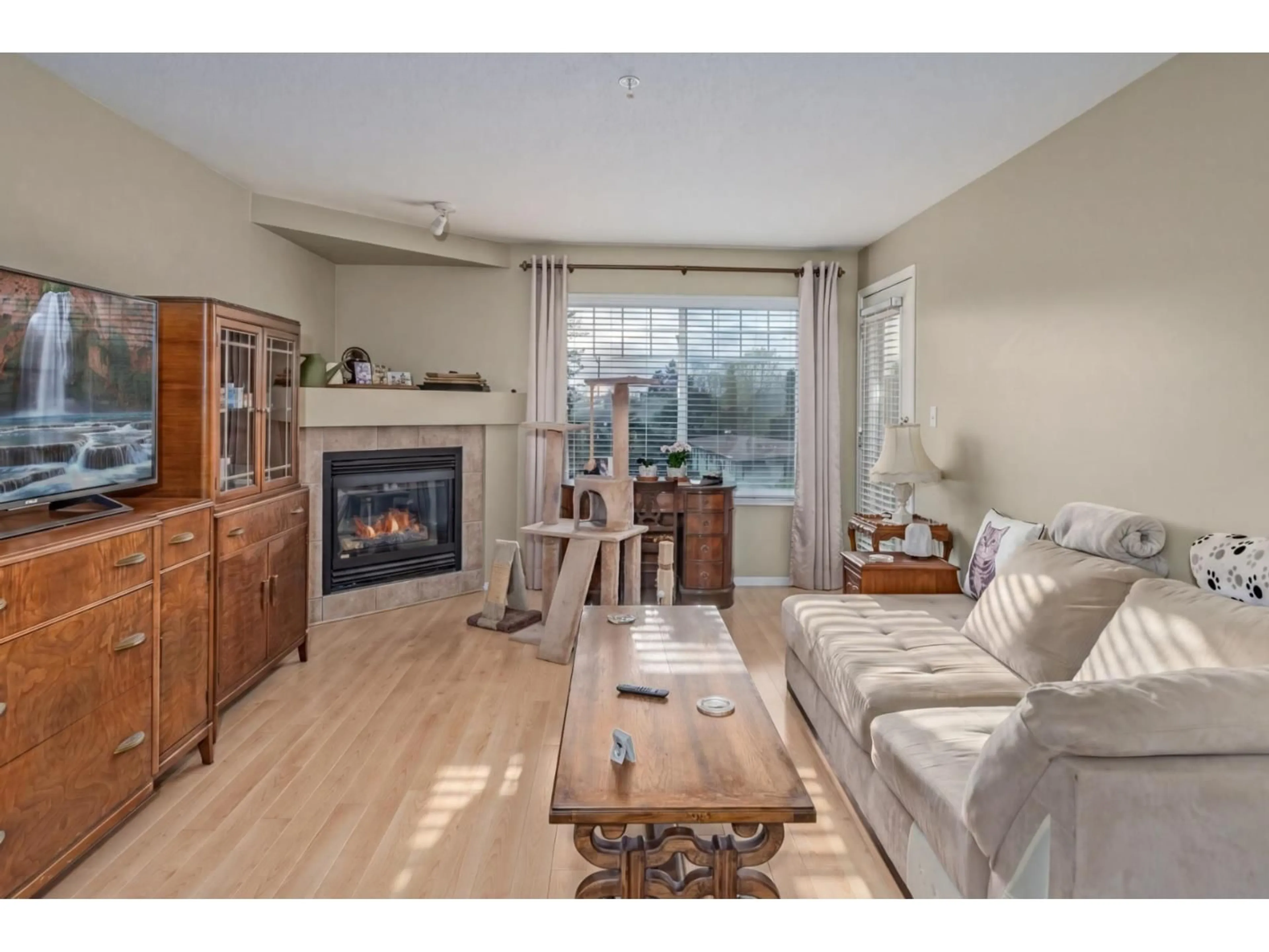 Living room with furniture, wood/laminate floor for 301 - 2350 WESTERLY STREET, Abbotsford British Columbia V2T6T7