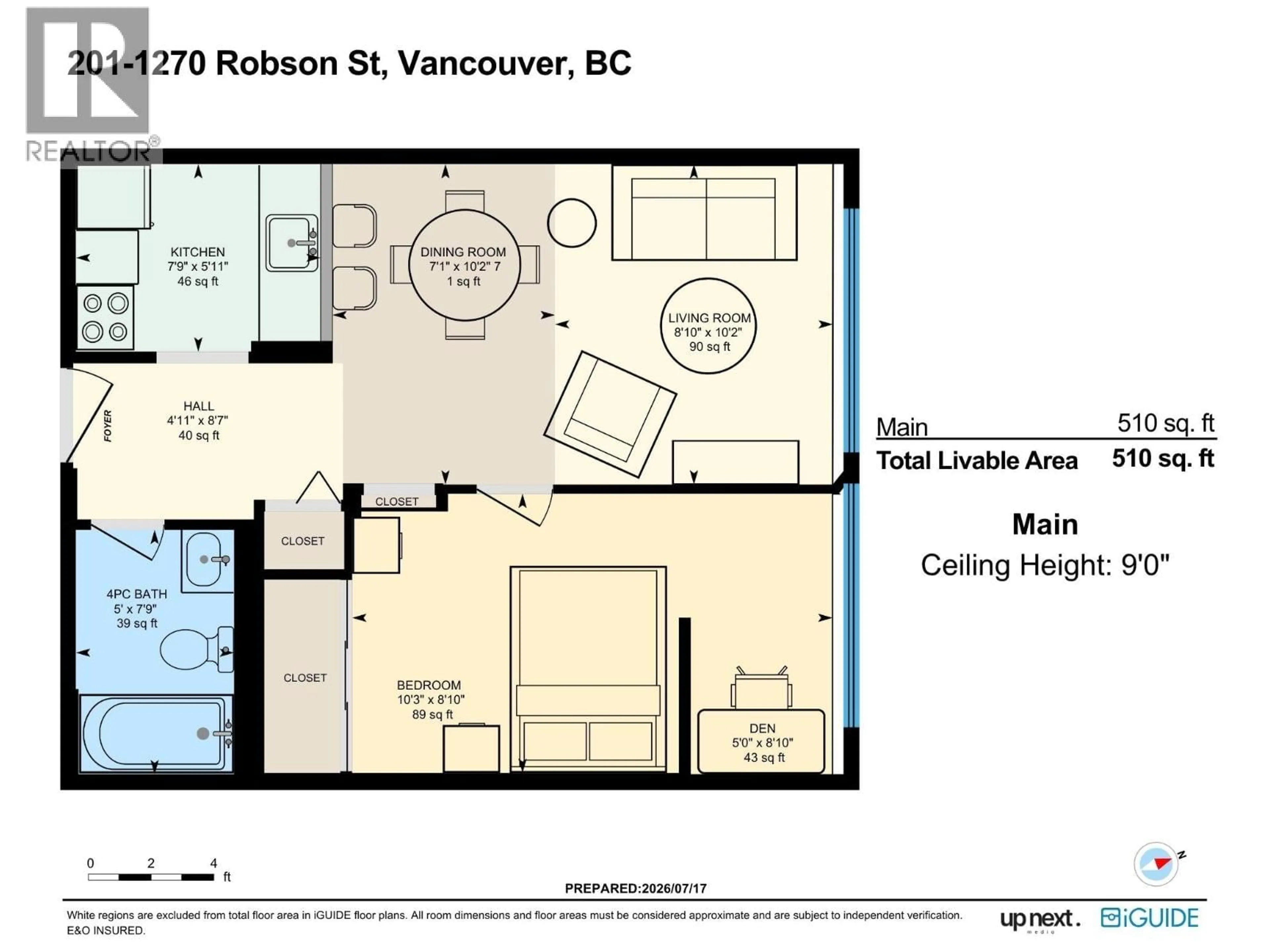 Floor plan for 201 - 1270 ROBSON STREET, Vancouver British Columbia V6E3Z6