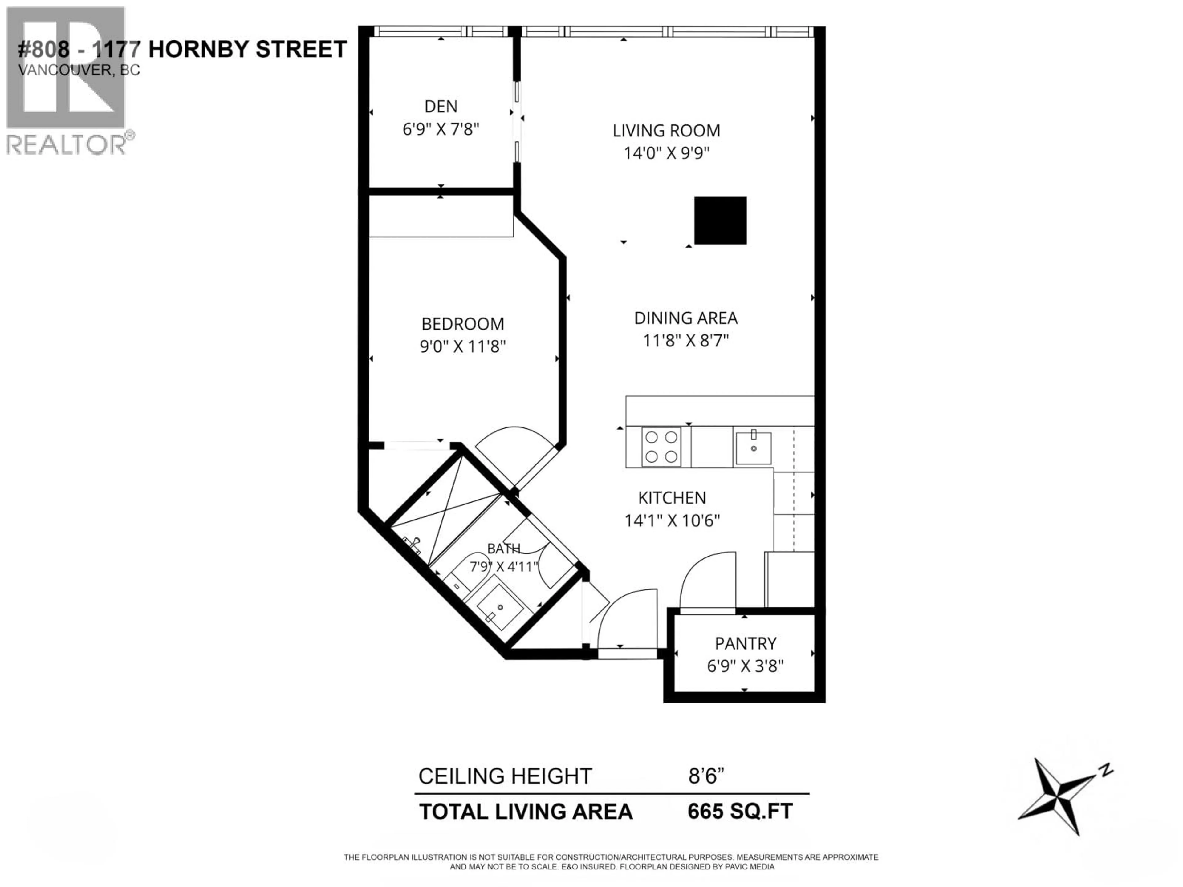 Floor plan for 808 - 1177 HORNBY STREET, Vancouver British Columbia V6Z2E9