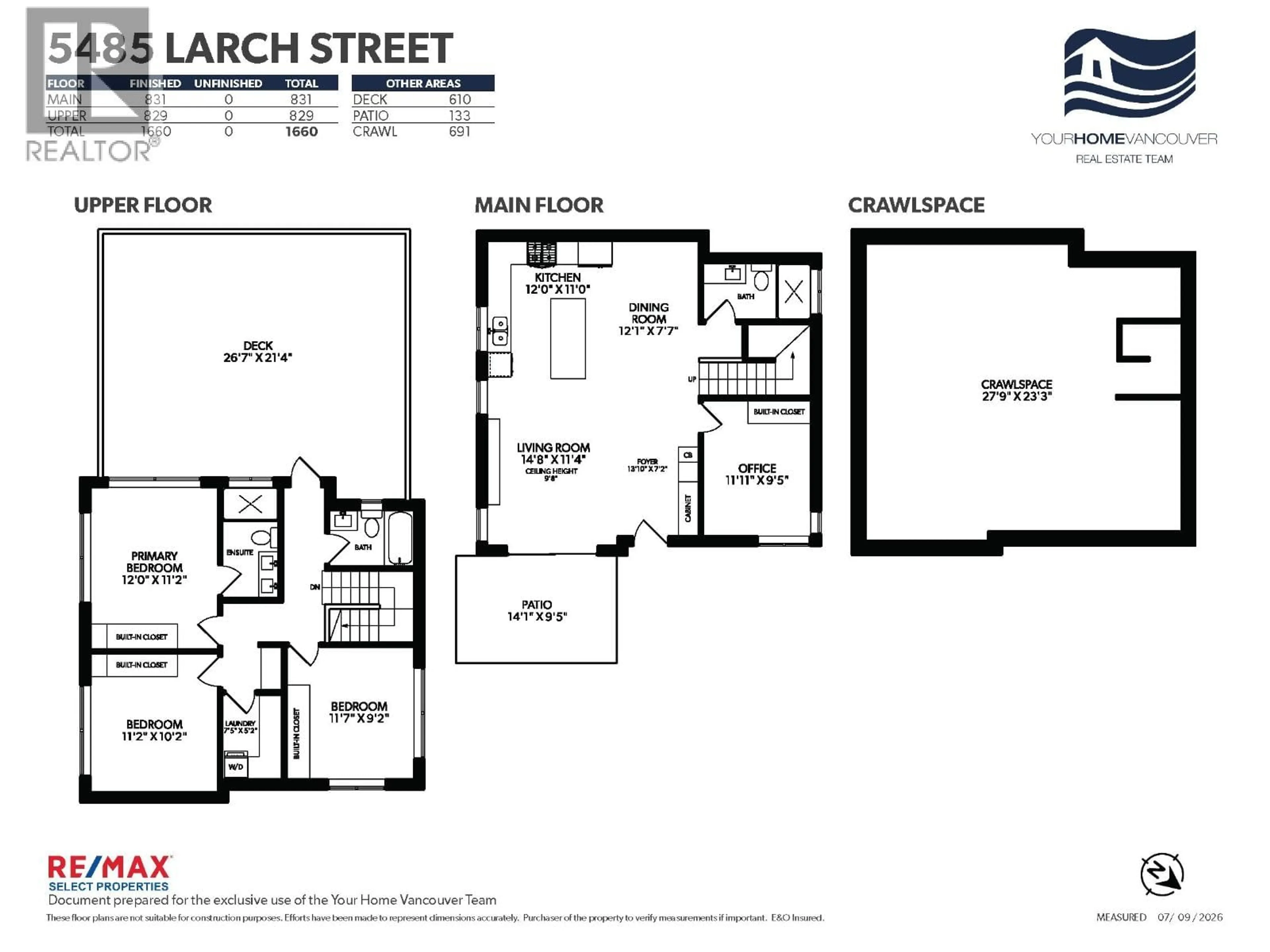 Floor plan for 5485 LARCH STREET, Vancouver British Columbia V6M4C7