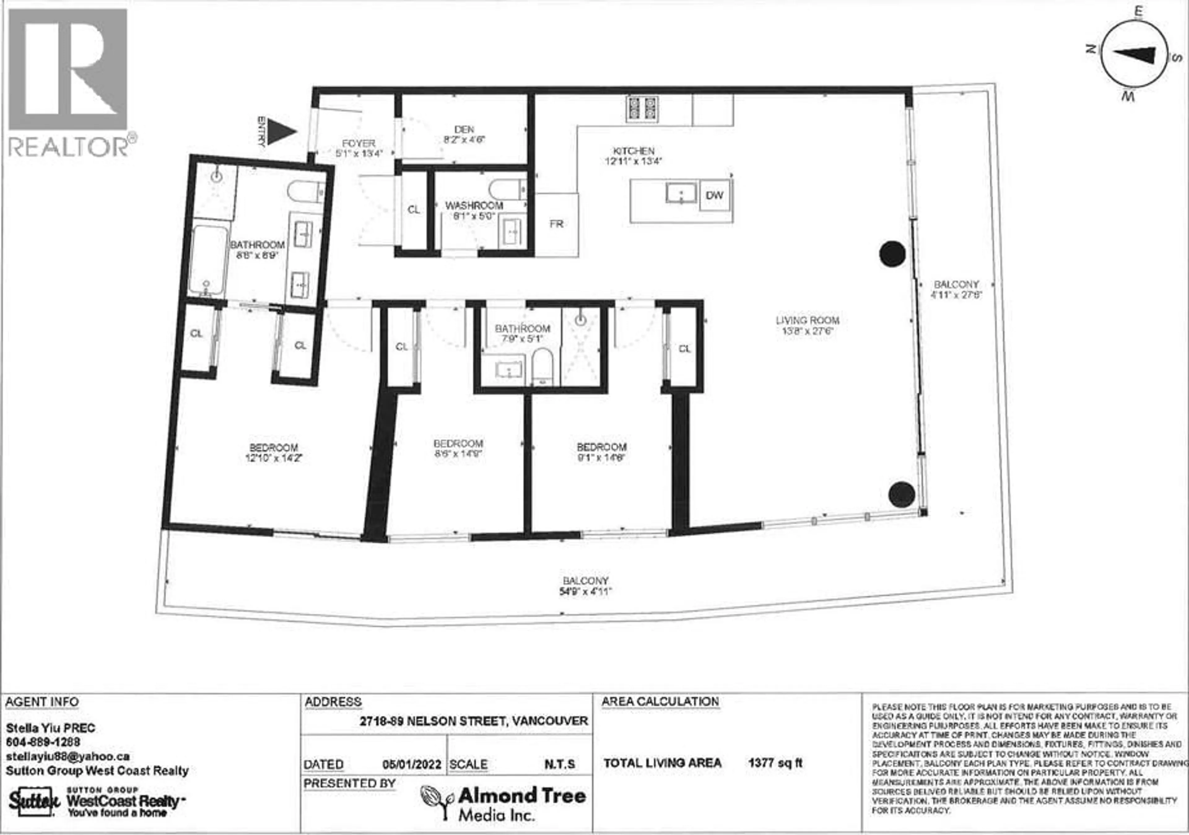 Floor plan for 2718 - 89 NELSON STREET, Vancouver British Columbia V6Z0E7