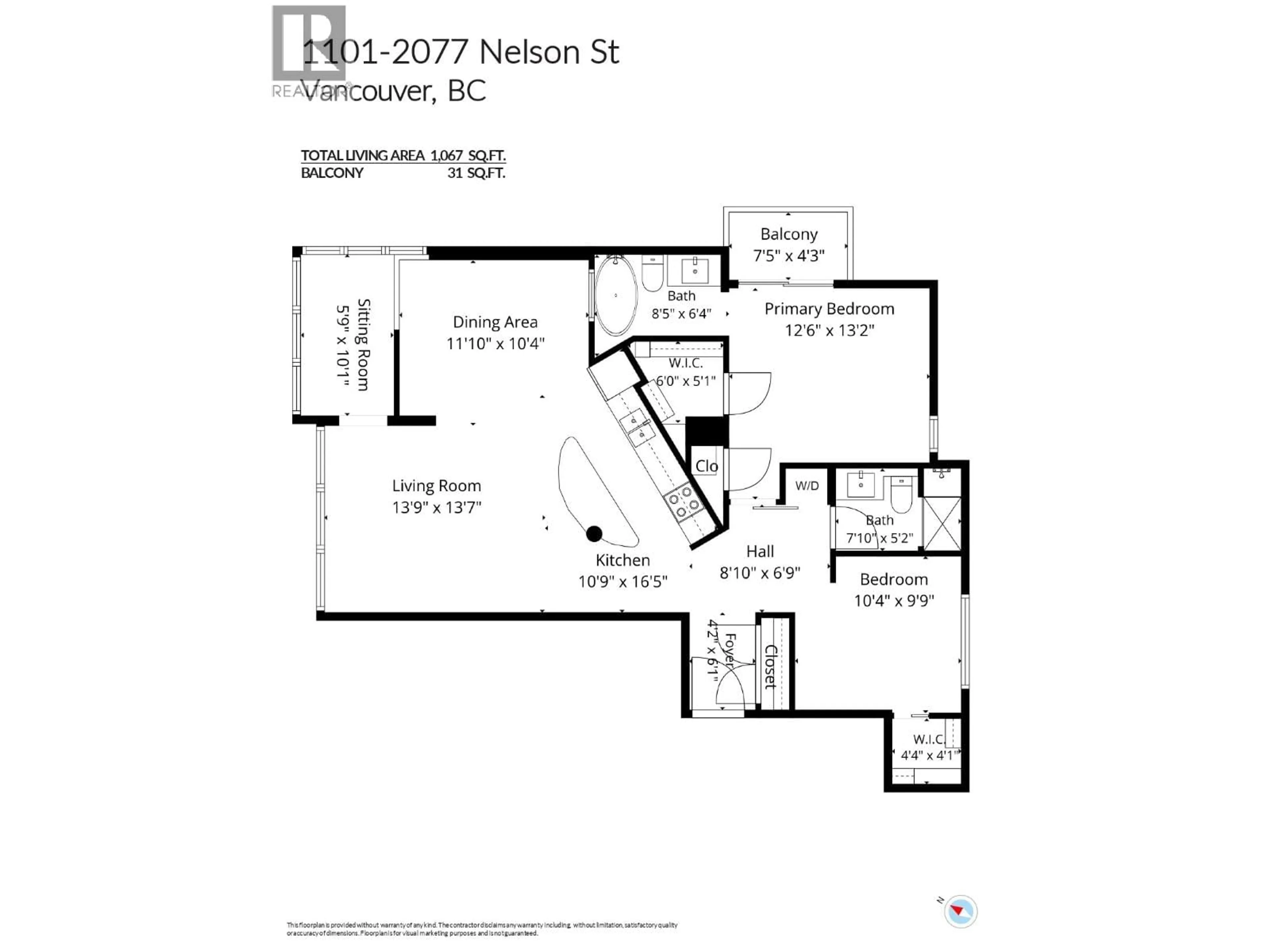 Floor plan for 1101 - 2077 NELSON STREET, Vancouver British Columbia V6G2Y2