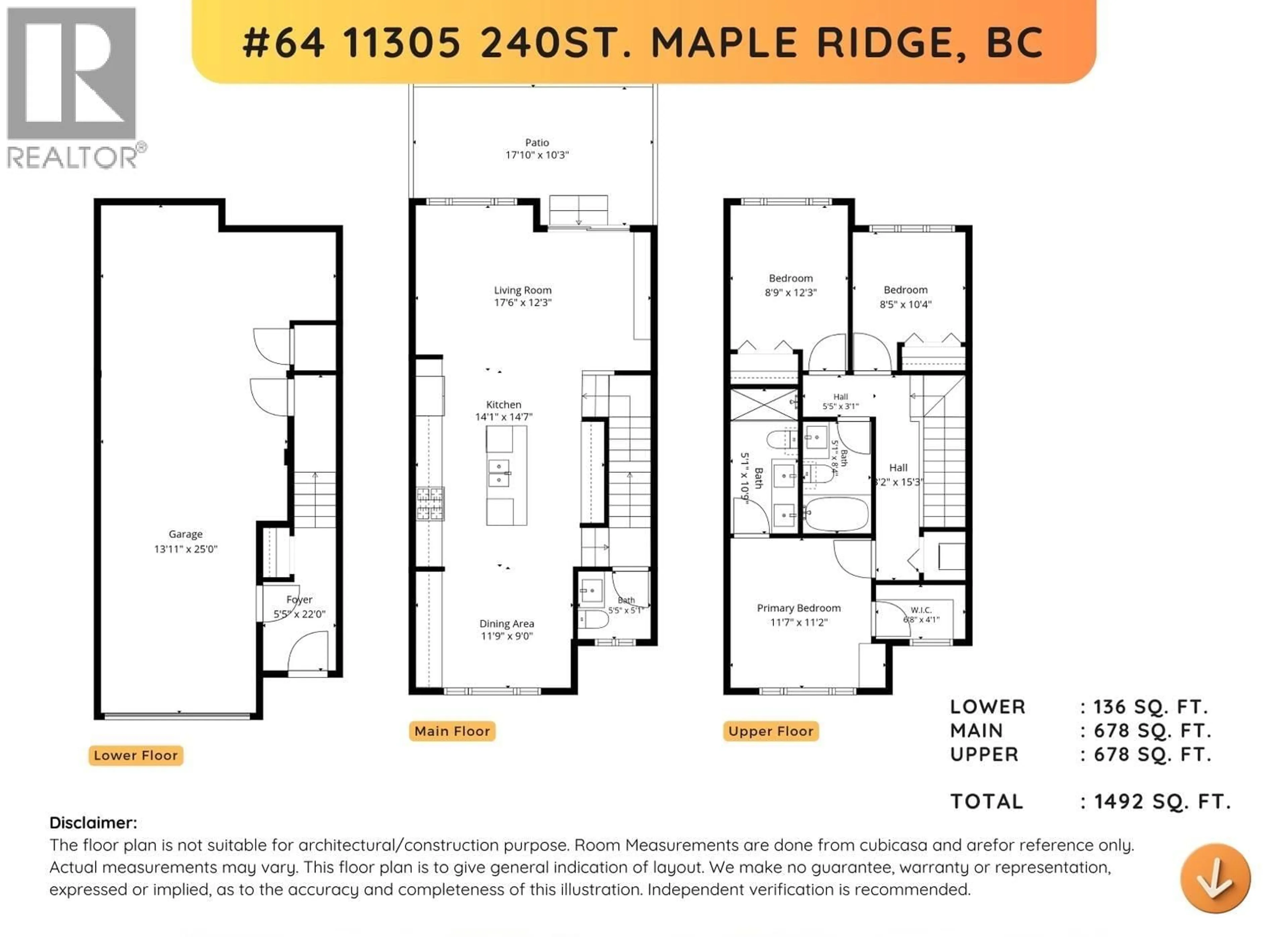 Floor plan for 64 - 11305 240 STREET, Maple Ridge British Columbia V2W0J1