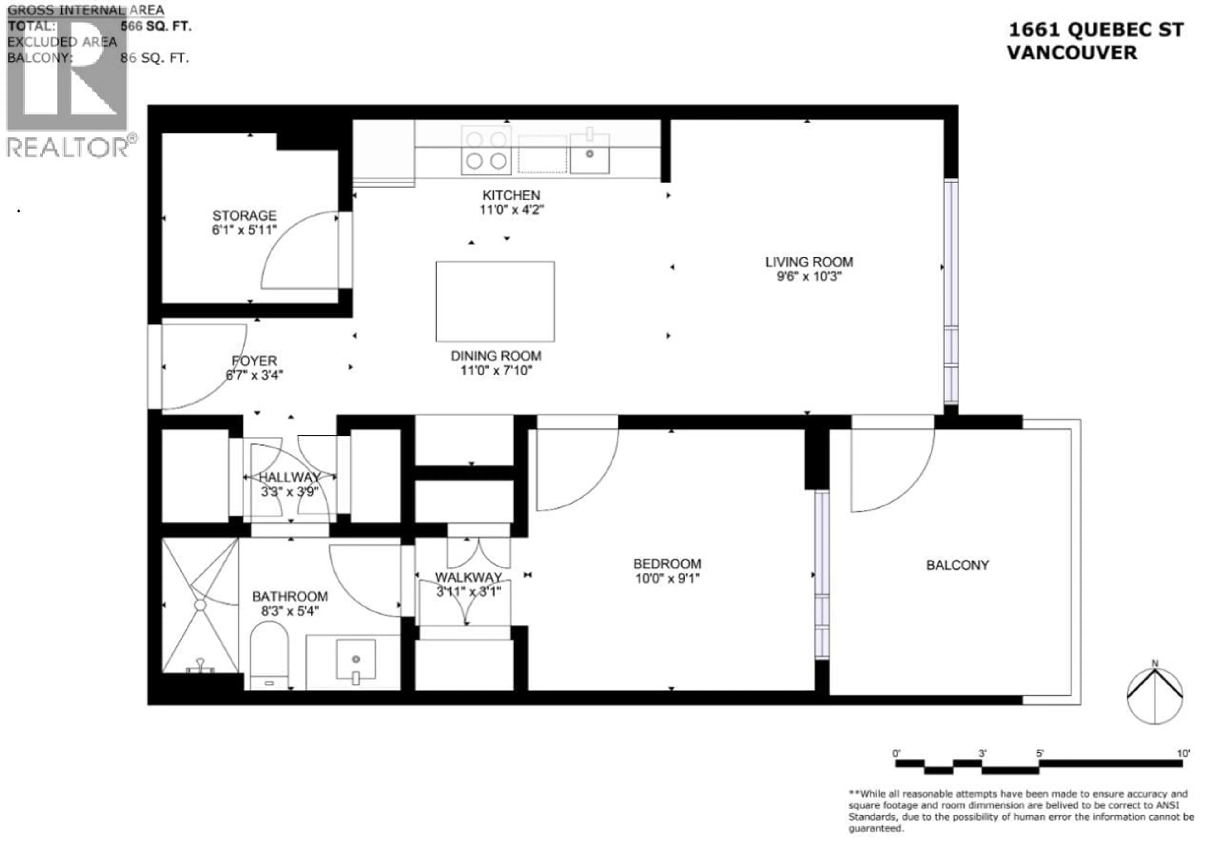 Floor plan for 1402 - 1661 QUEBEC STREET, Vancouver British Columbia V6A0H2