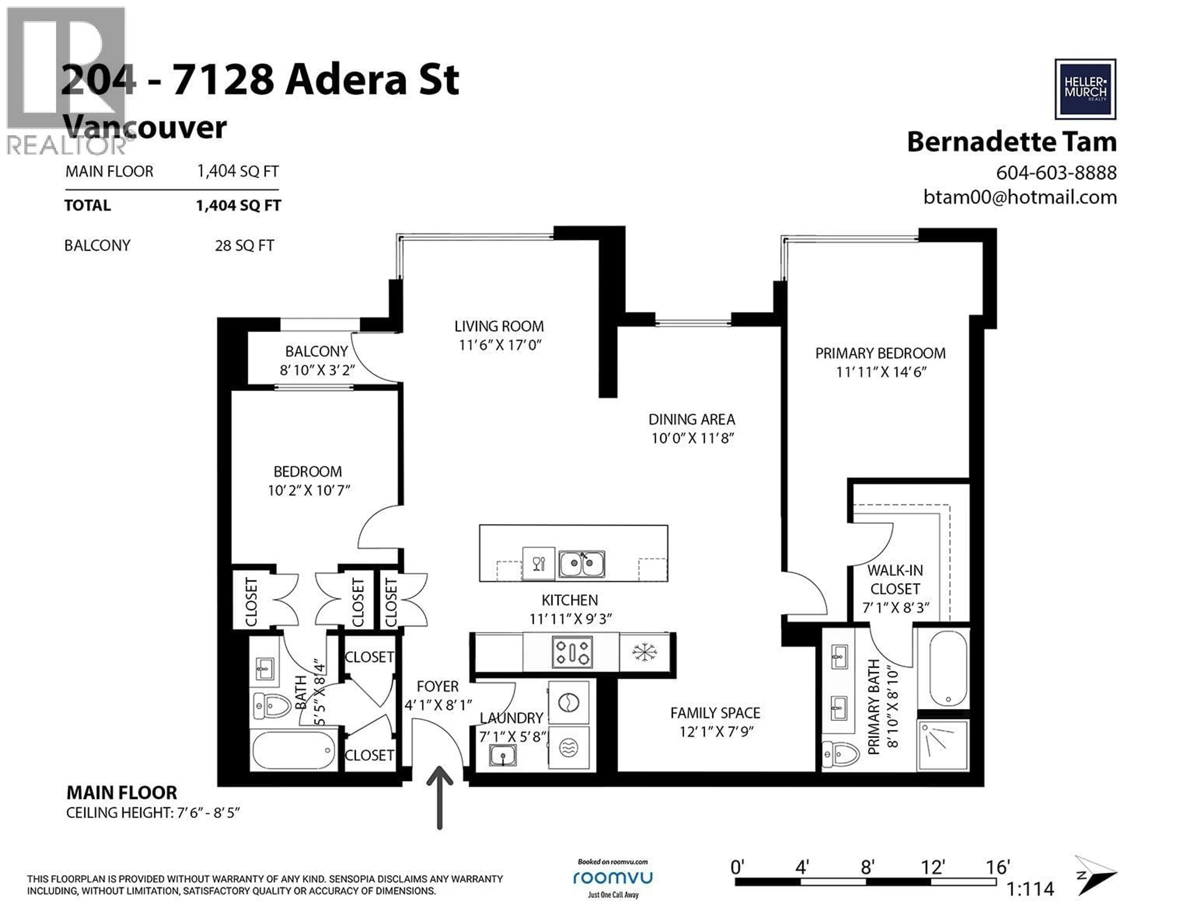 Floor plan for 204 - 7128 ADERA STREET, Vancouver British Columbia V6P0H6