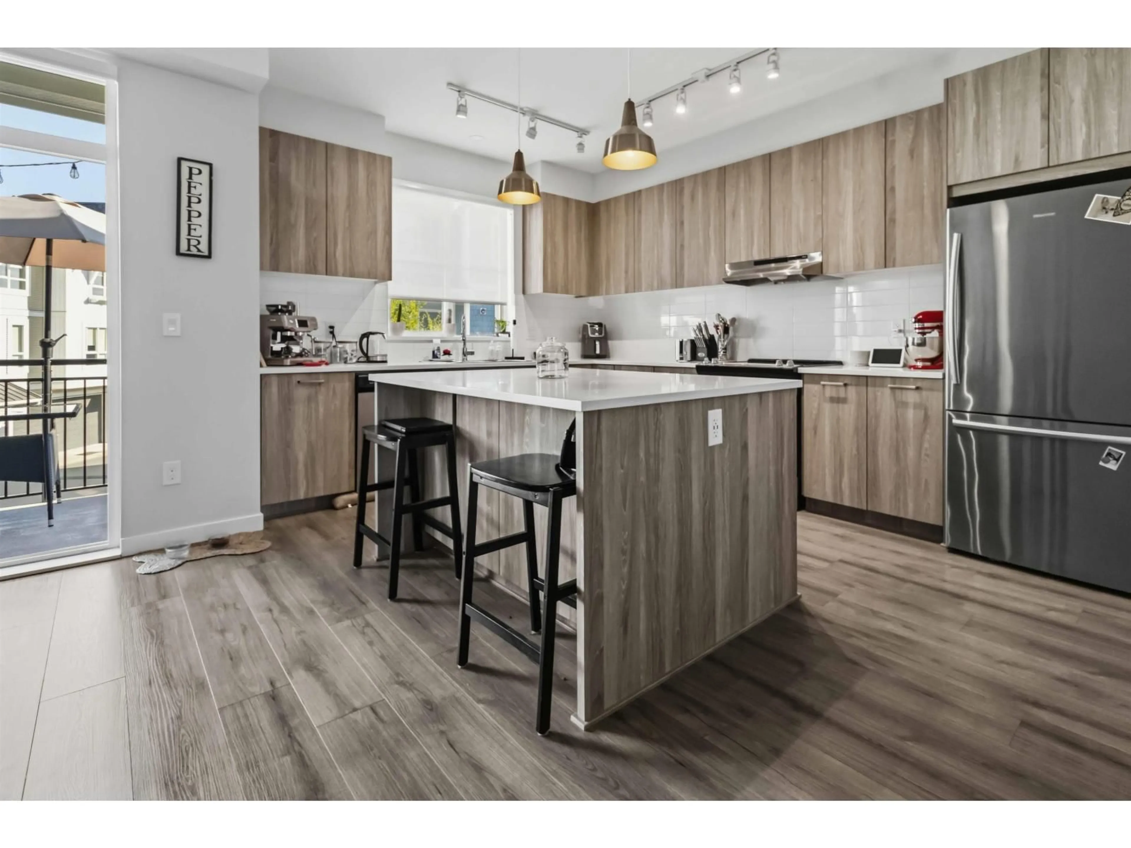 Open concept kitchen, wood/laminate floor for 132 - 8335 NELSON STREET, Mission British Columbia V4S0E4