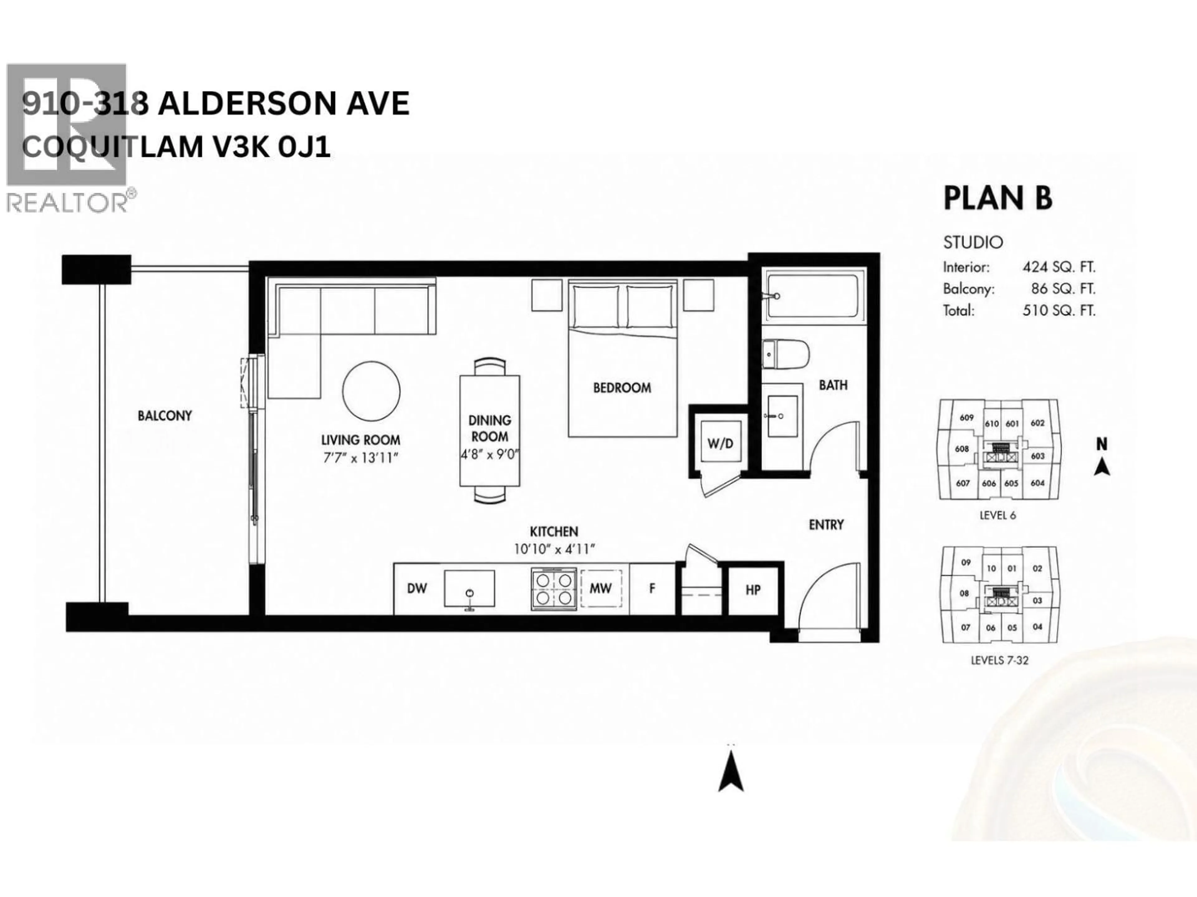 Floor plan for 910 - 318 ALDERSON AVENUE, Coquitlam British Columbia V3K0J1