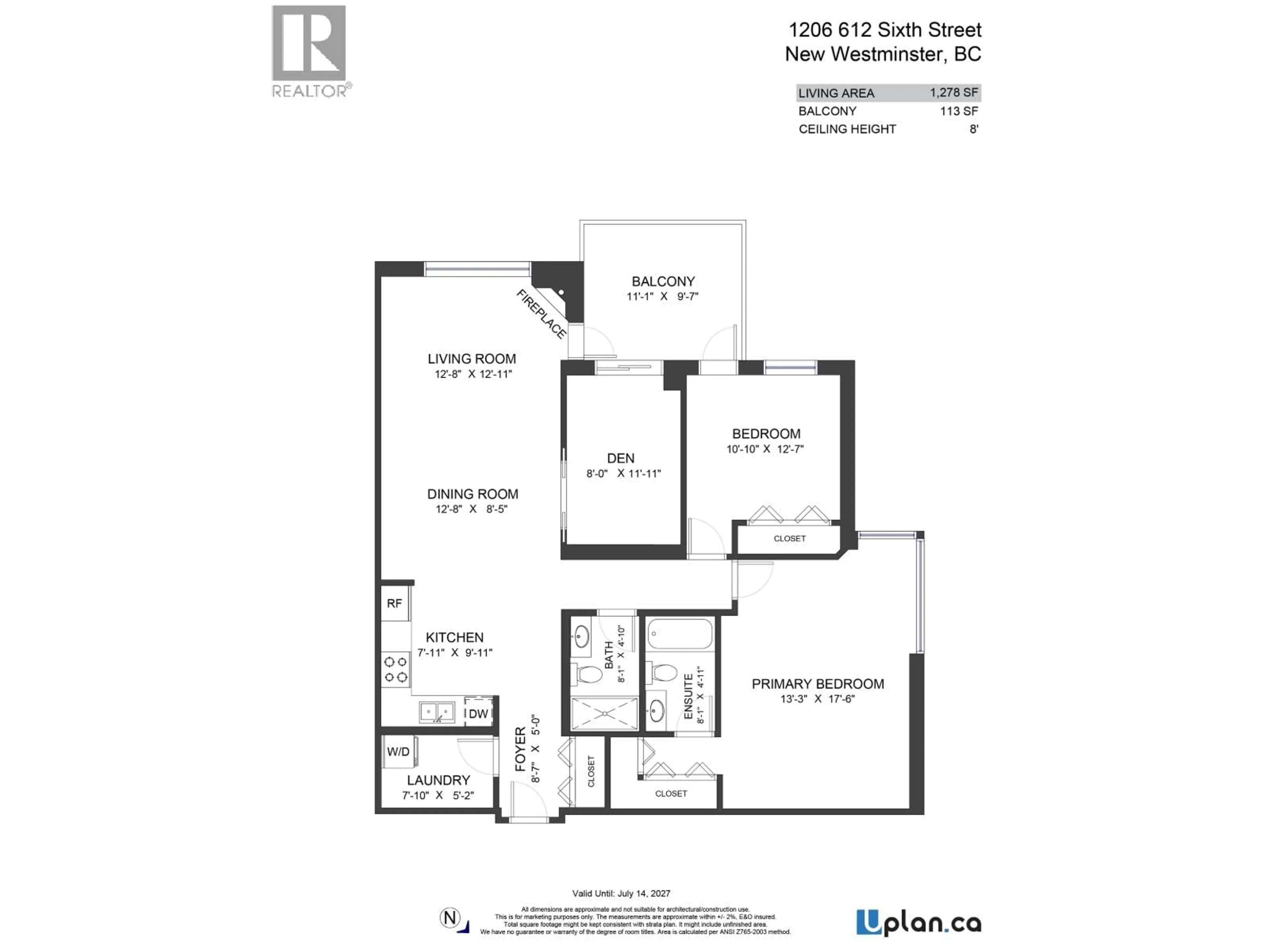 Floor plan for 1206 - 612 SIXTH STREET, New Westminster British Columbia V3L5V2