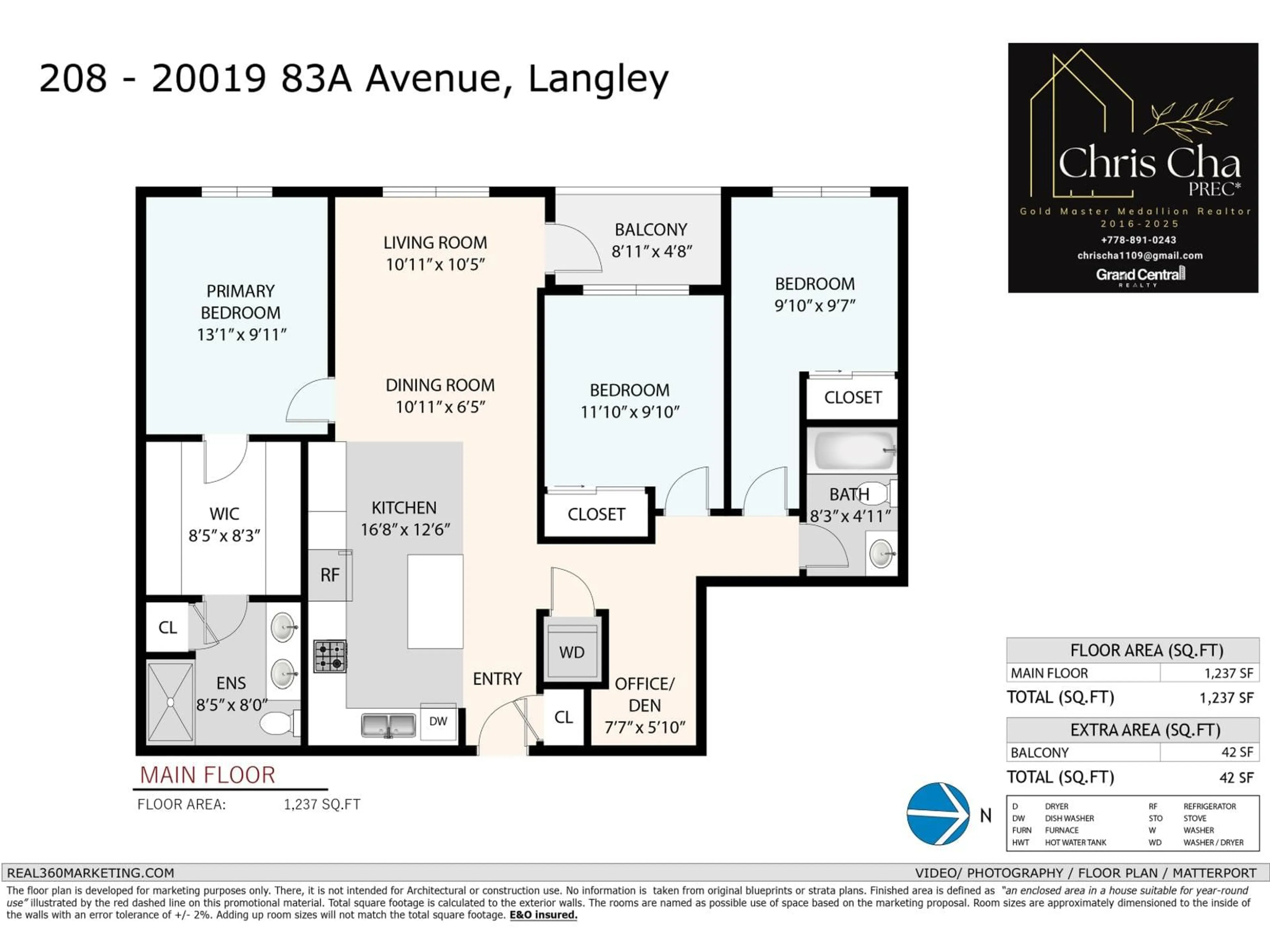 Floor plan for 208 - 20019 83A AVENUE, Langley British Columbia V2Y5K6