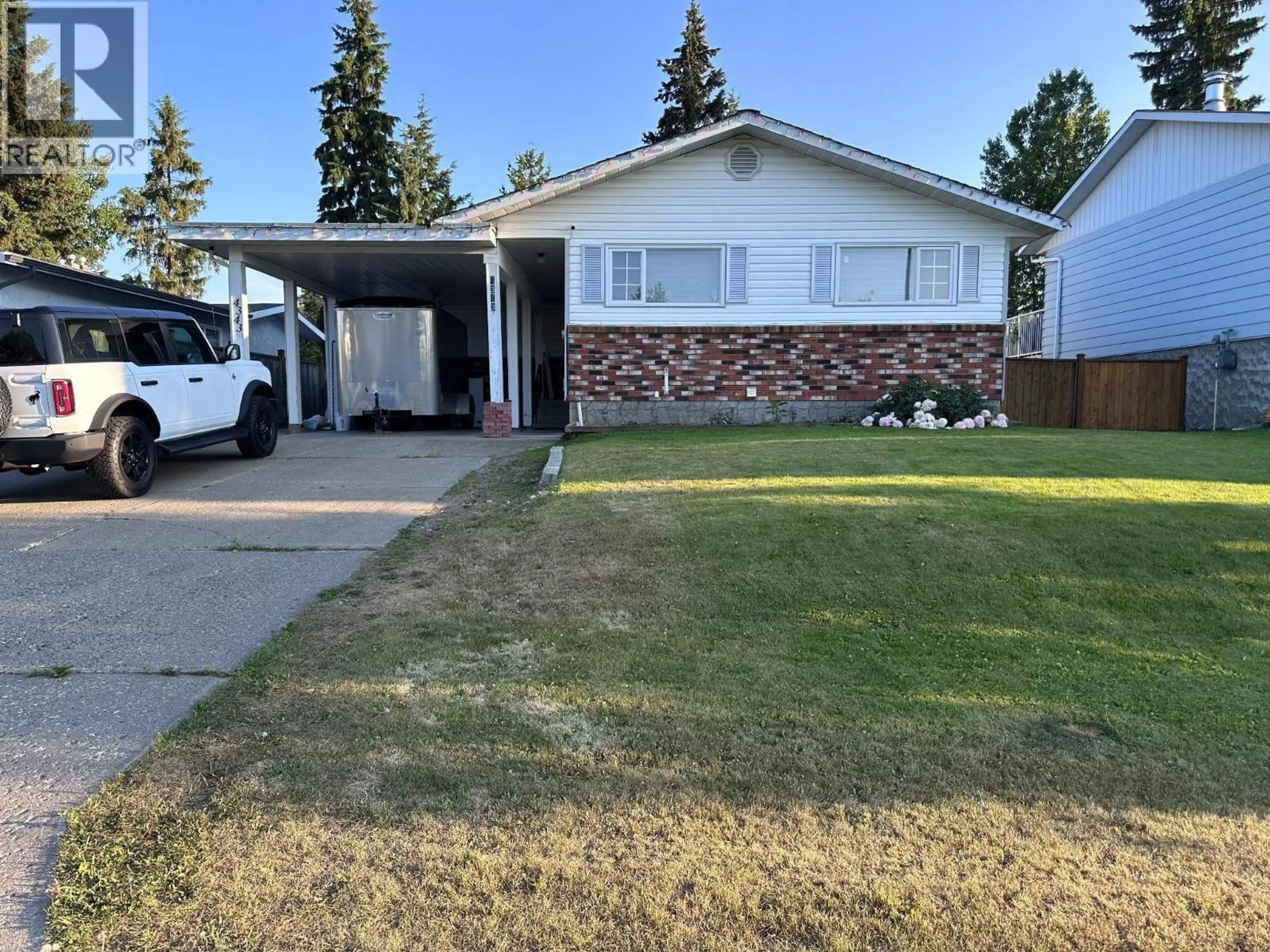 Home with vinyl exterior material, street for 4343 ALLEN AVENUE, Prince George British Columbia V2M5Z6
