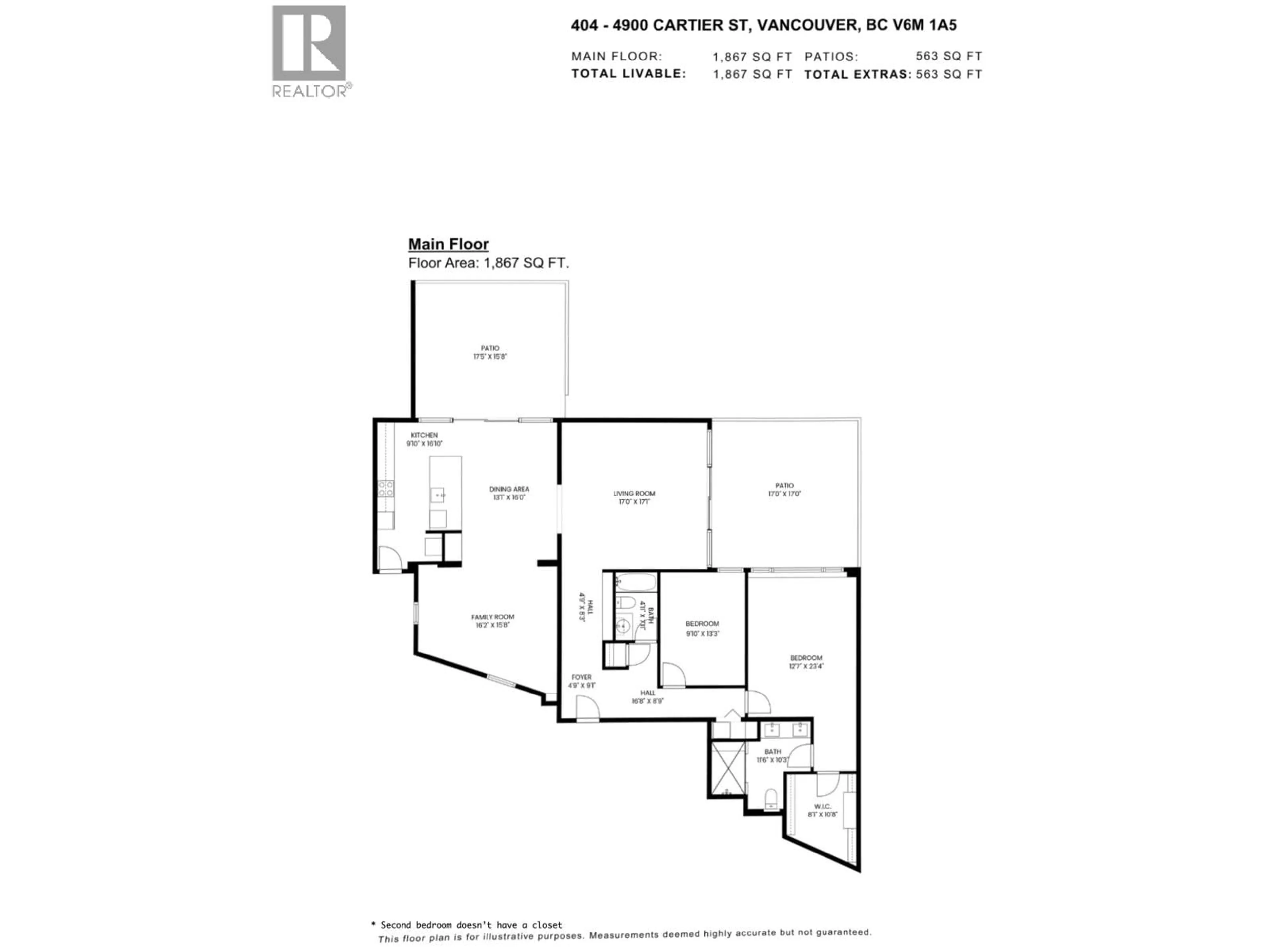 Floor plan for 404 - 4900 CARTIER STREET, Vancouver British Columbia V6M4H2