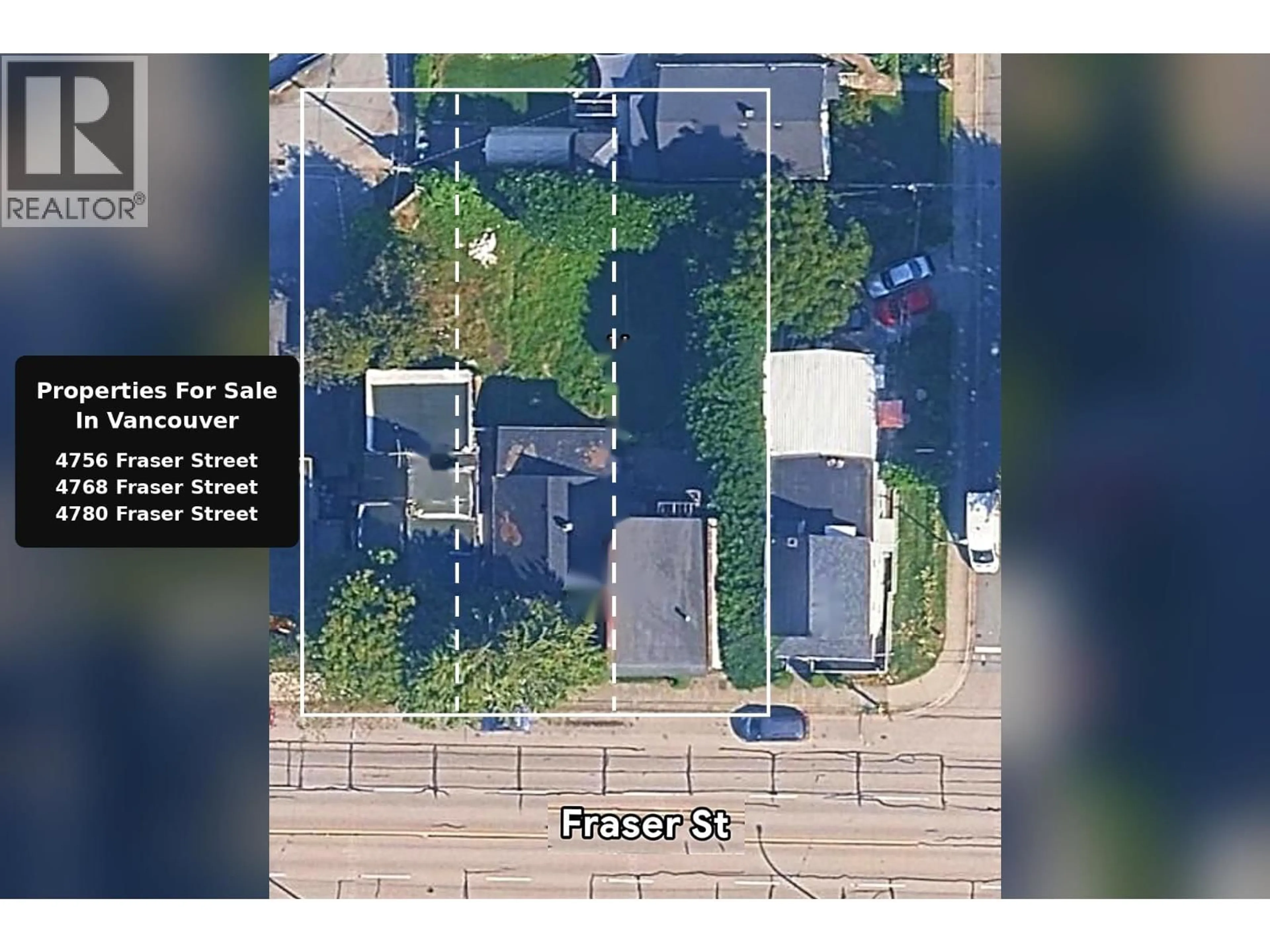 A pic from outside/outdoor area/front of a property/back of a property/a pic from drone, street for 4768 FRASER STREET, Vancouver British Columbia V5V4H3