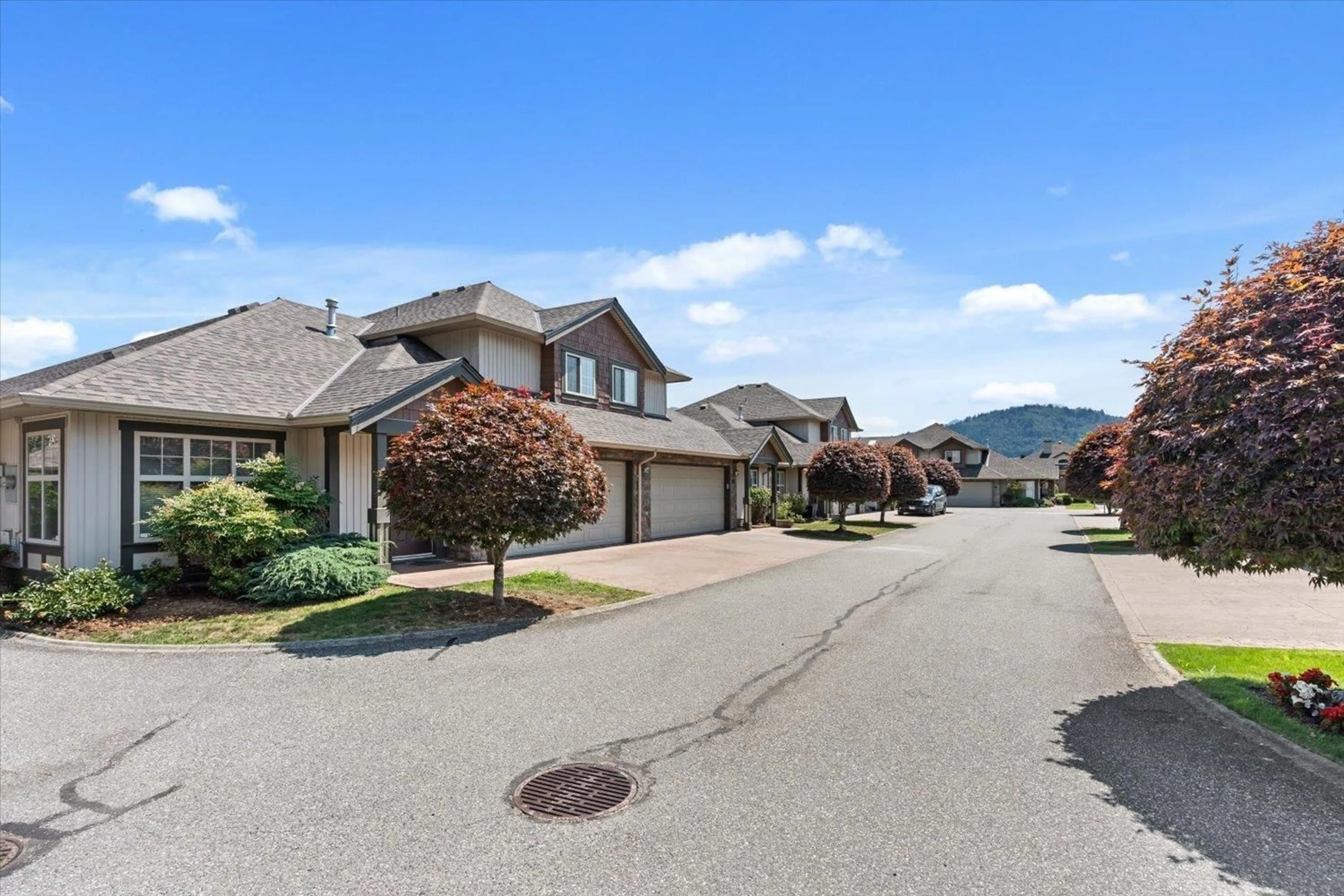 A pic from outside/outdoor area/front of a property/back of a property/a pic from drone, mountain view for 47 - 6887 SHEFFIELD WAY, Chilliwack British Columbia V2R5V5