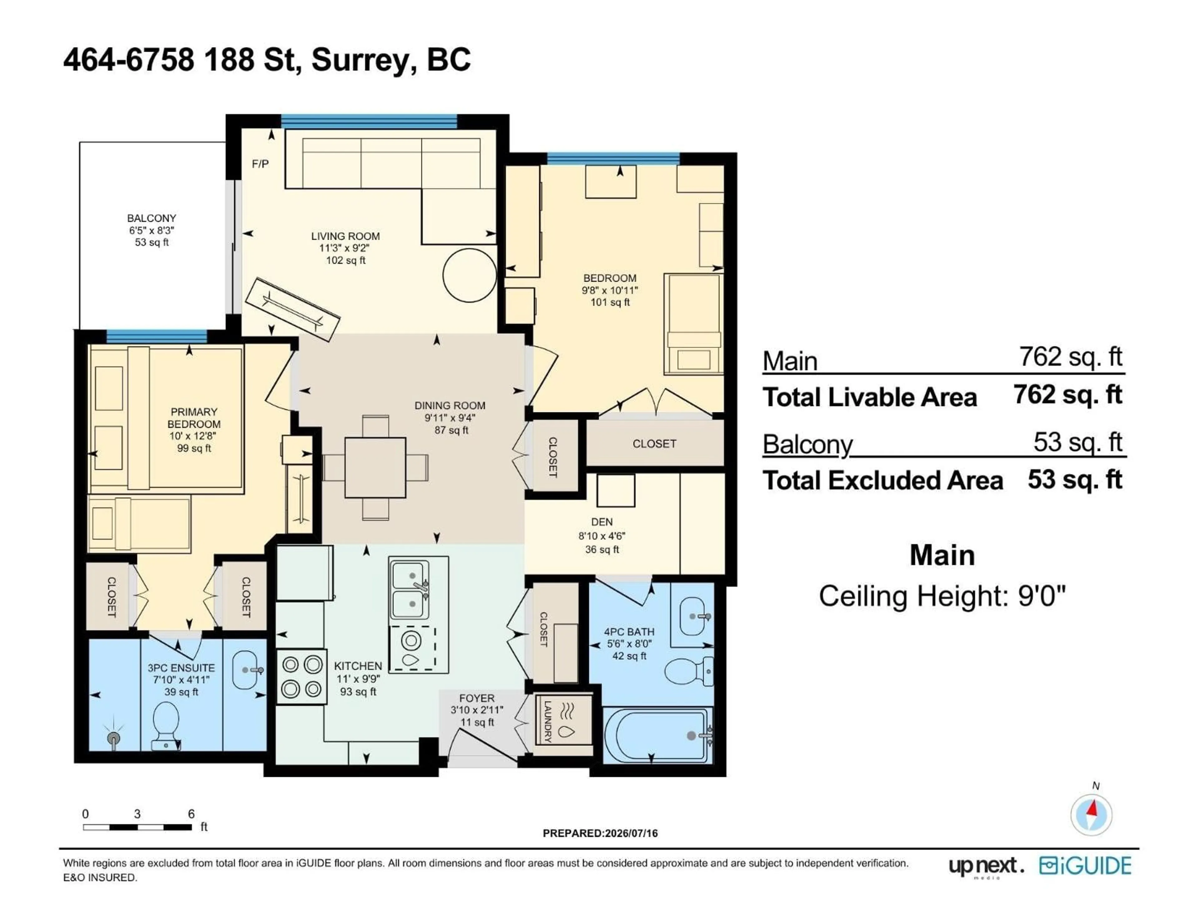 Floor plan for 464 - 6758 188 STREET, Surrey British Columbia V4N6K2