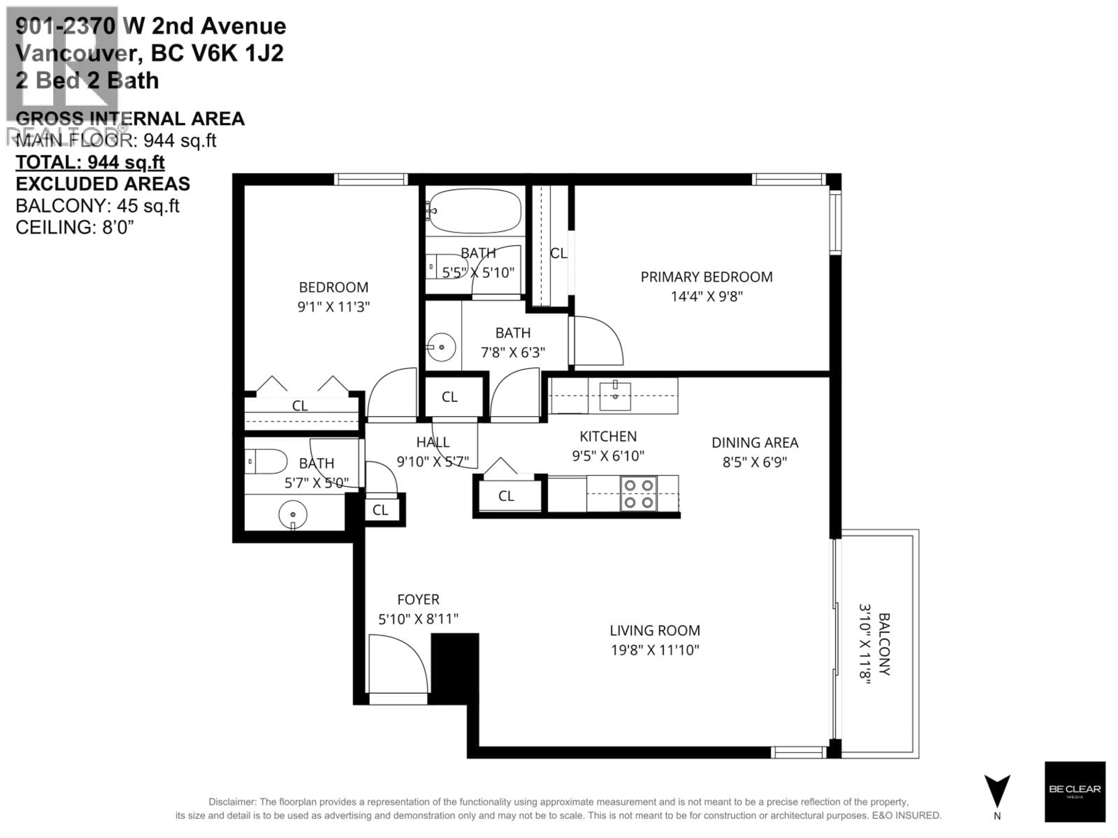 Floor plan for 901 - 2370 2ND AVENUE, Vancouver British Columbia V6K1J1
