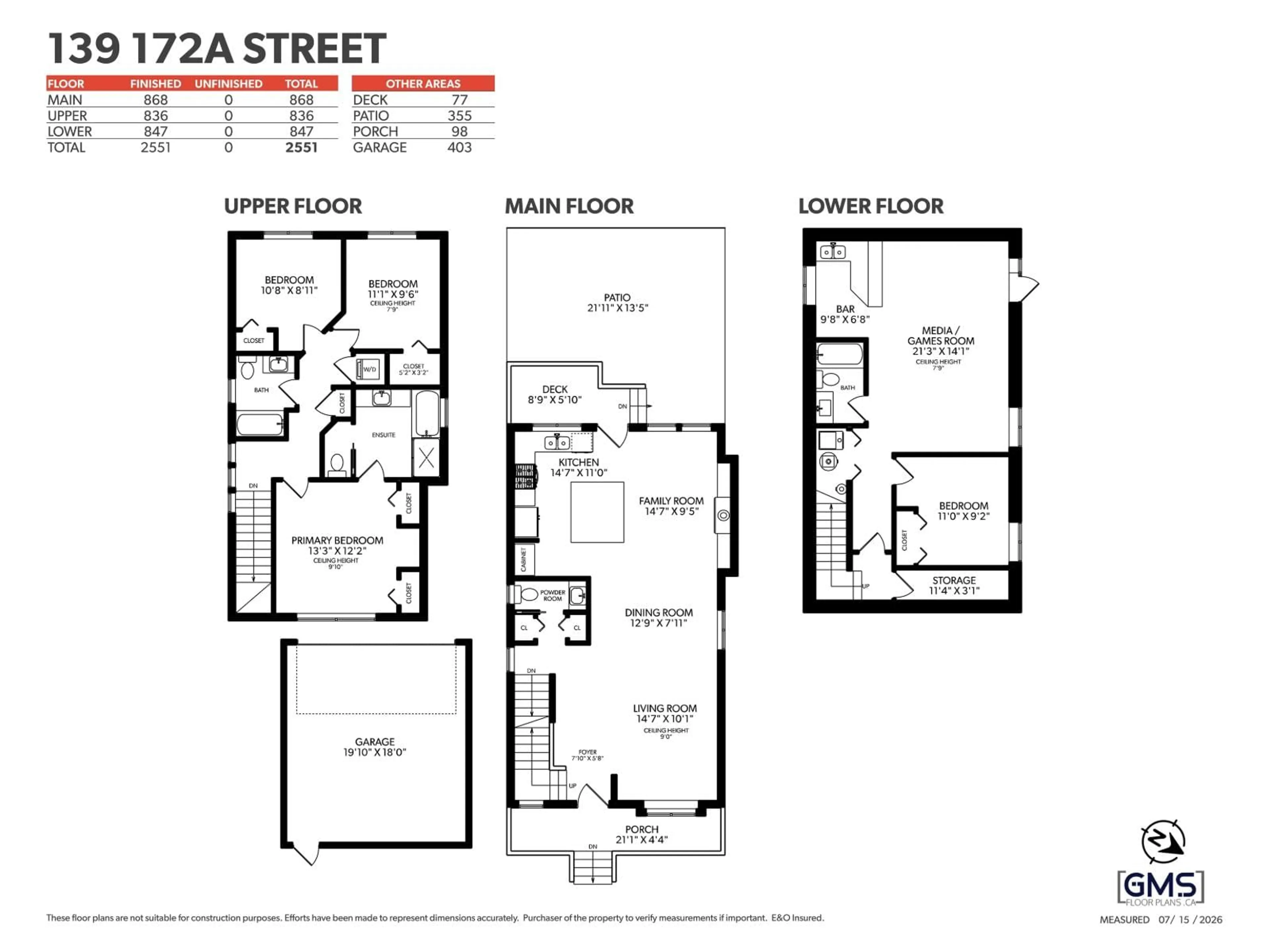 Floor plan for 139 172A STREET, Surrey British Columbia V3Z9P9
