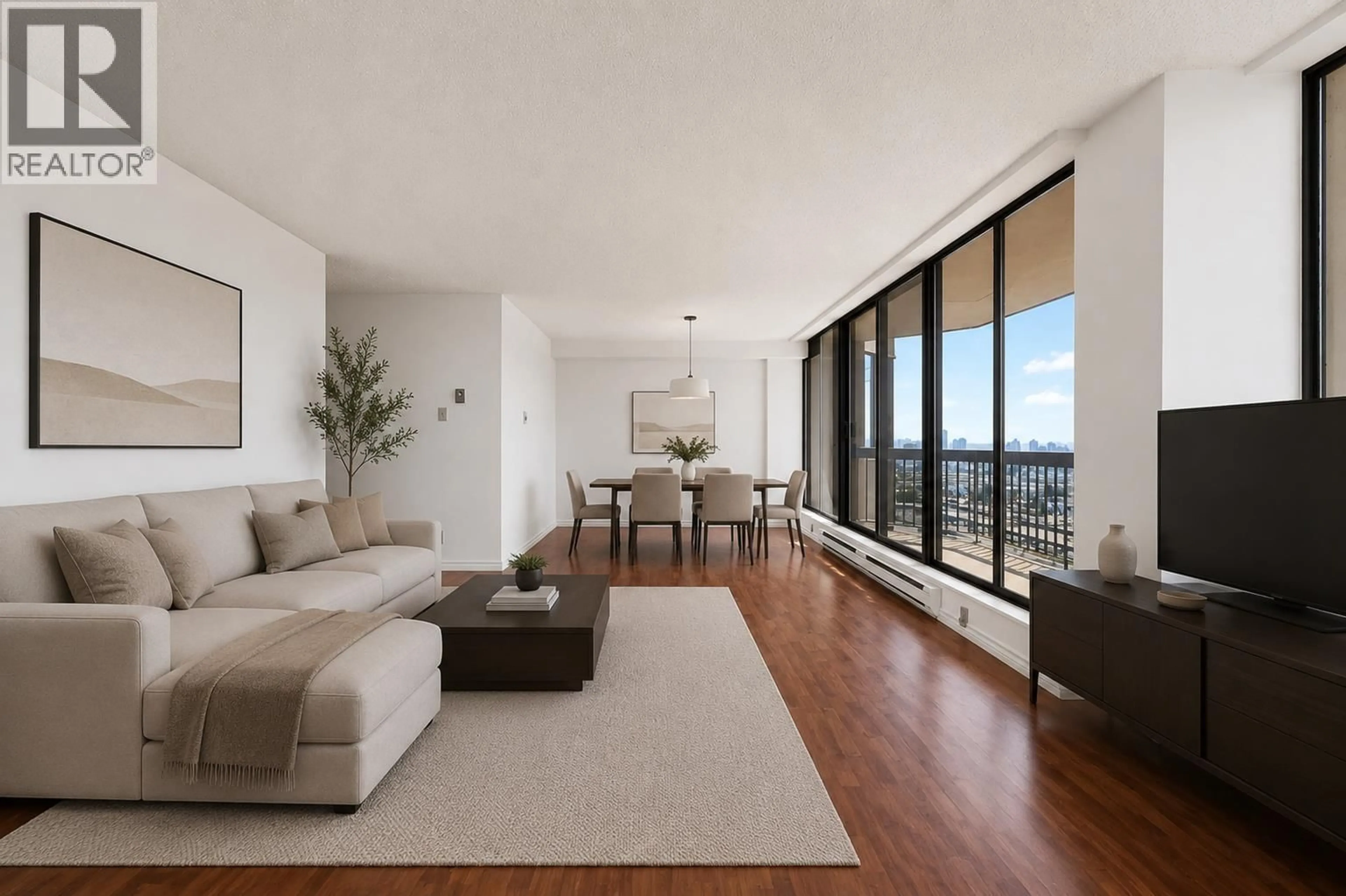 Living room with furniture, wood/laminate floor for 2105 - 6540 BURLINGTON AVENUE, Burnaby British Columbia V5H4G3