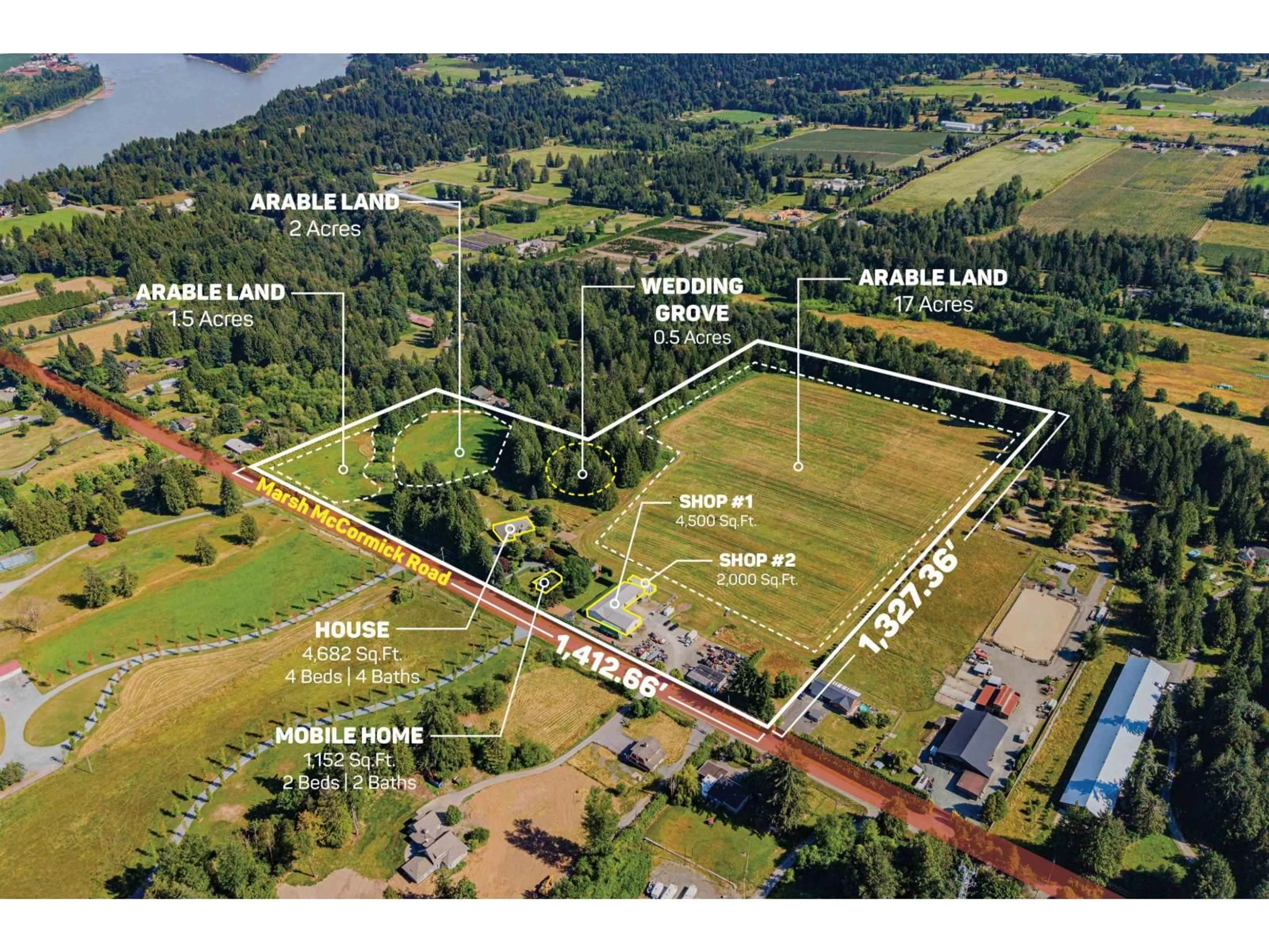 A pic from outside/outdoor area/front of a property/back of a property/a pic from drone, water/lake/river/ocean view for 29068 MARSH MCCORMICK ROAD, Abbotsford British Columbia V4X2B4