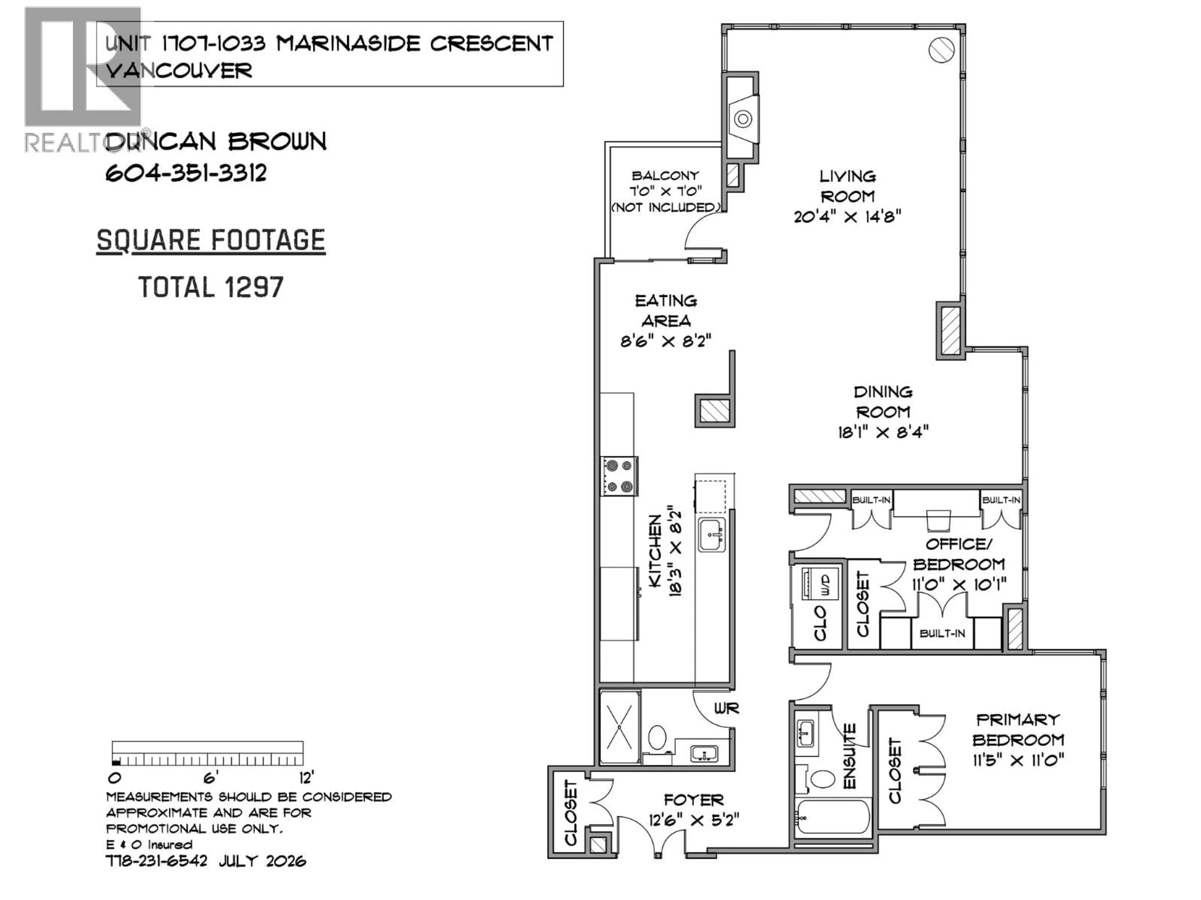 Floor plan for 1707 - 1033 MARINASIDE CRESCENT, Vancouver British Columbia V6Z3A3
