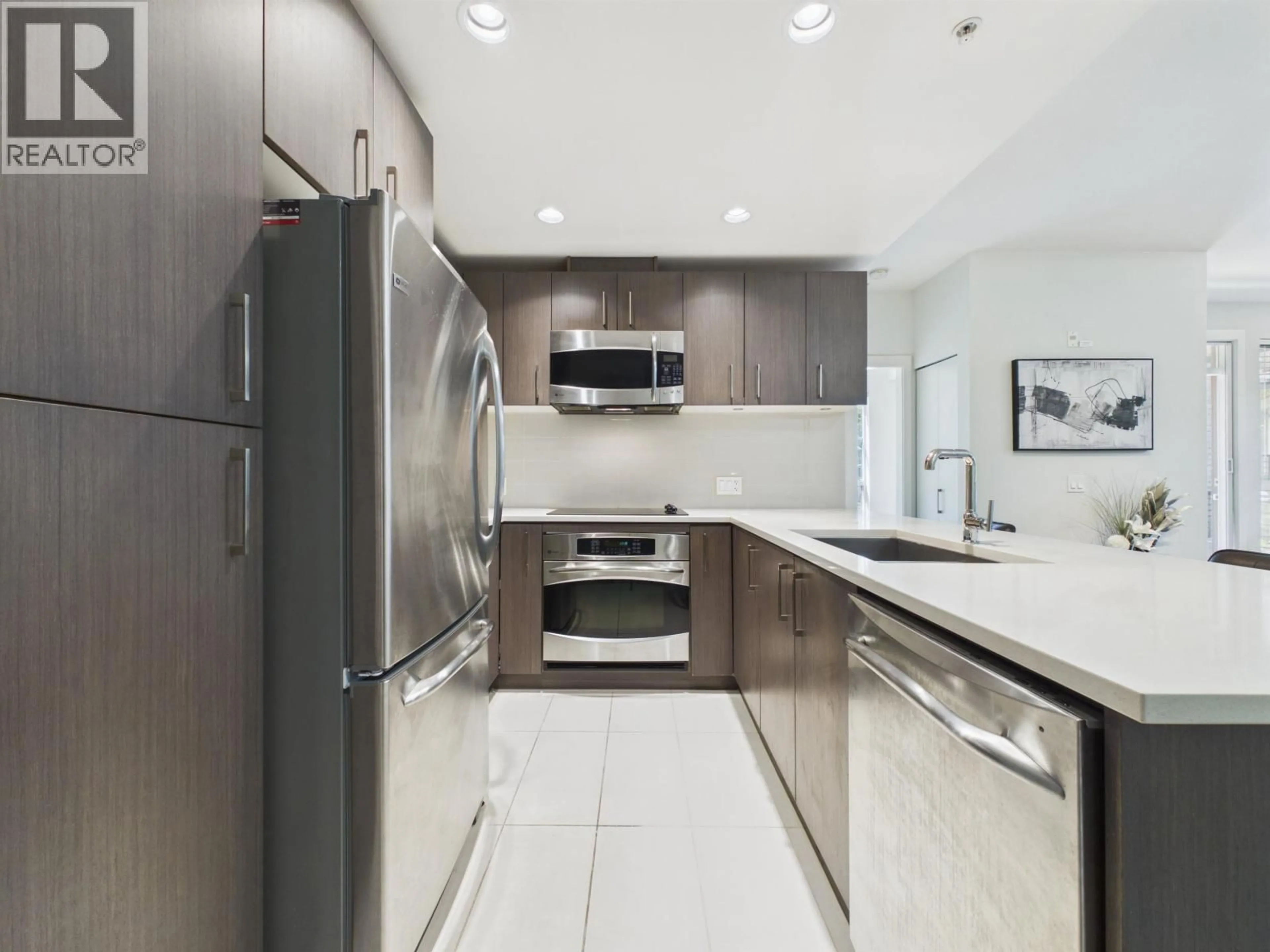 Contemporary kitchen, ceramic/tile floor for 213 - 5983 GRAY AVENUE, Vancouver British Columbia V6S0G8
