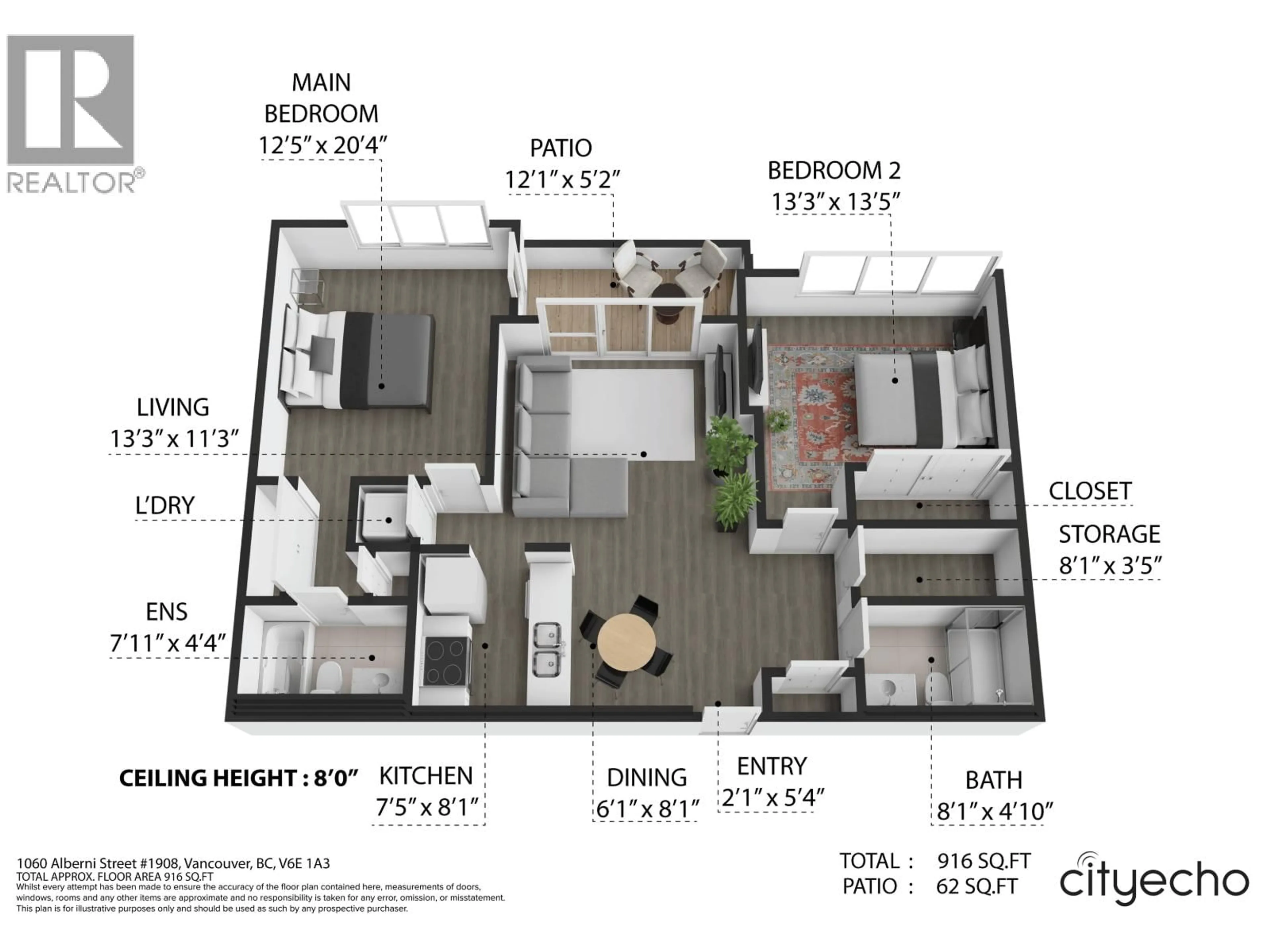 Floor plan for 1908 - 1060 ALBERNI STREET, Vancouver British Columbia V6E4K2