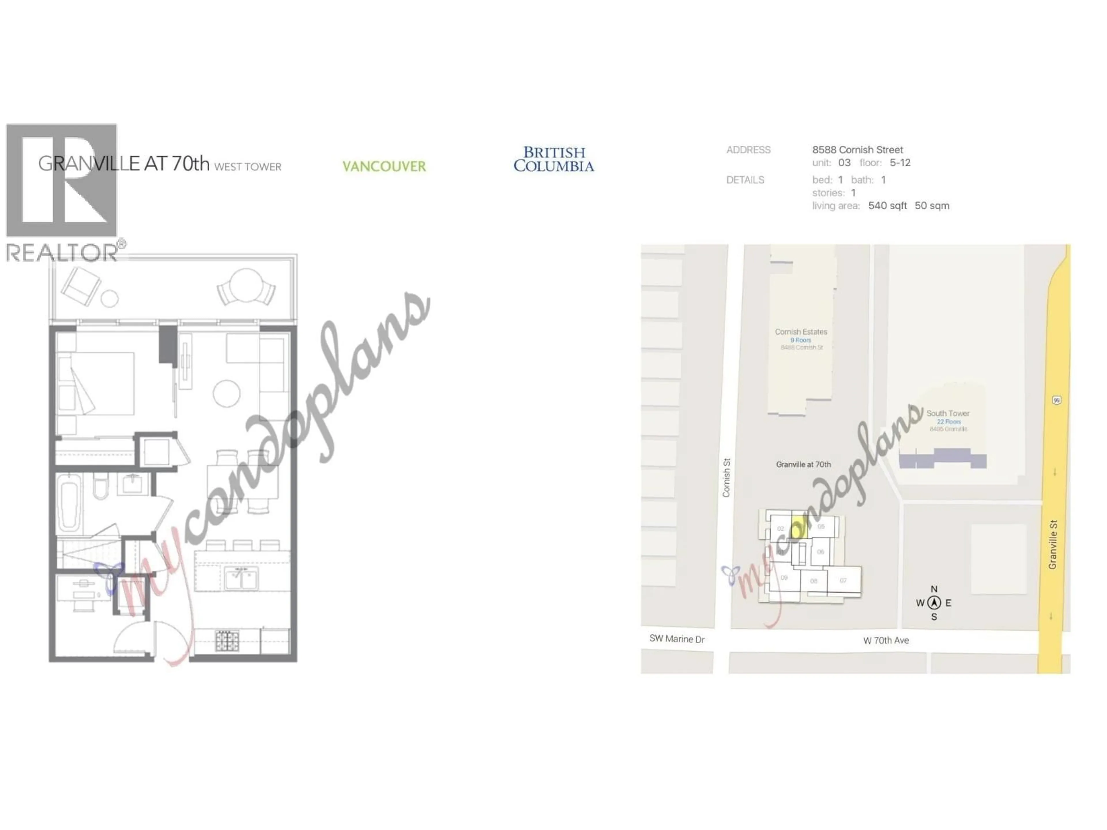 Floor plan for 1003 - 8588 CORNISH STREET, Vancouver British Columbia V6P0C1