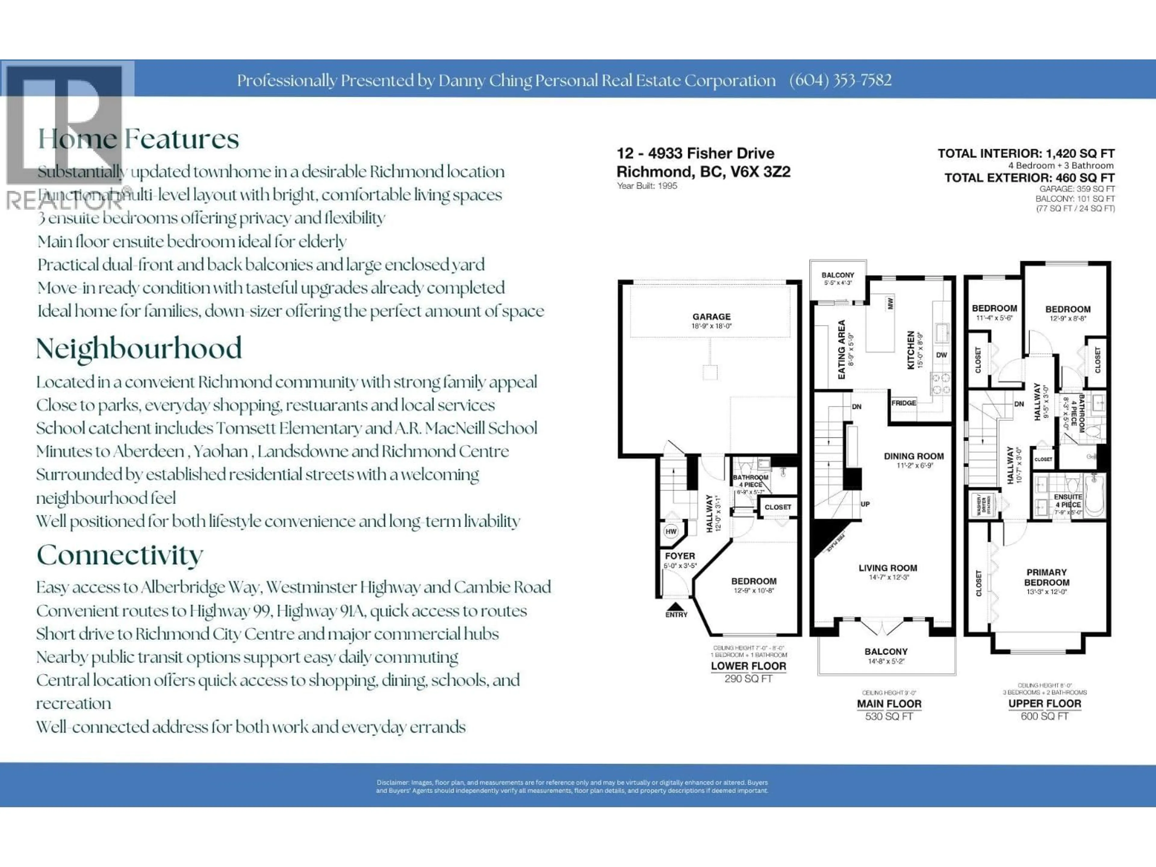 Floor plan for 12 - 4933 FISHER DRIVE, Richmond British Columbia V6X3Z2