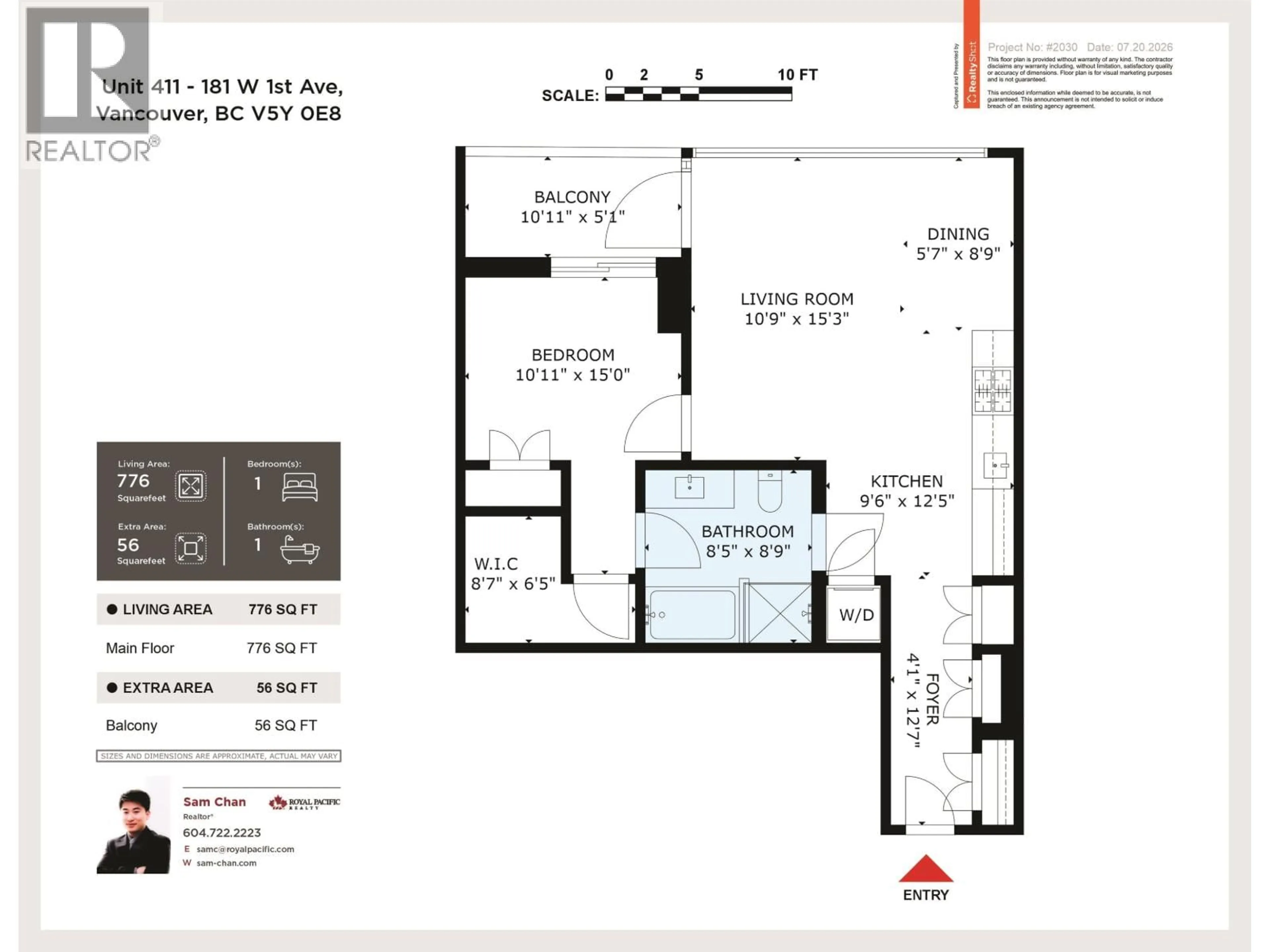 Floor plan for 411 - 181 1ST AVENUE, Vancouver British Columbia V5Y0E3