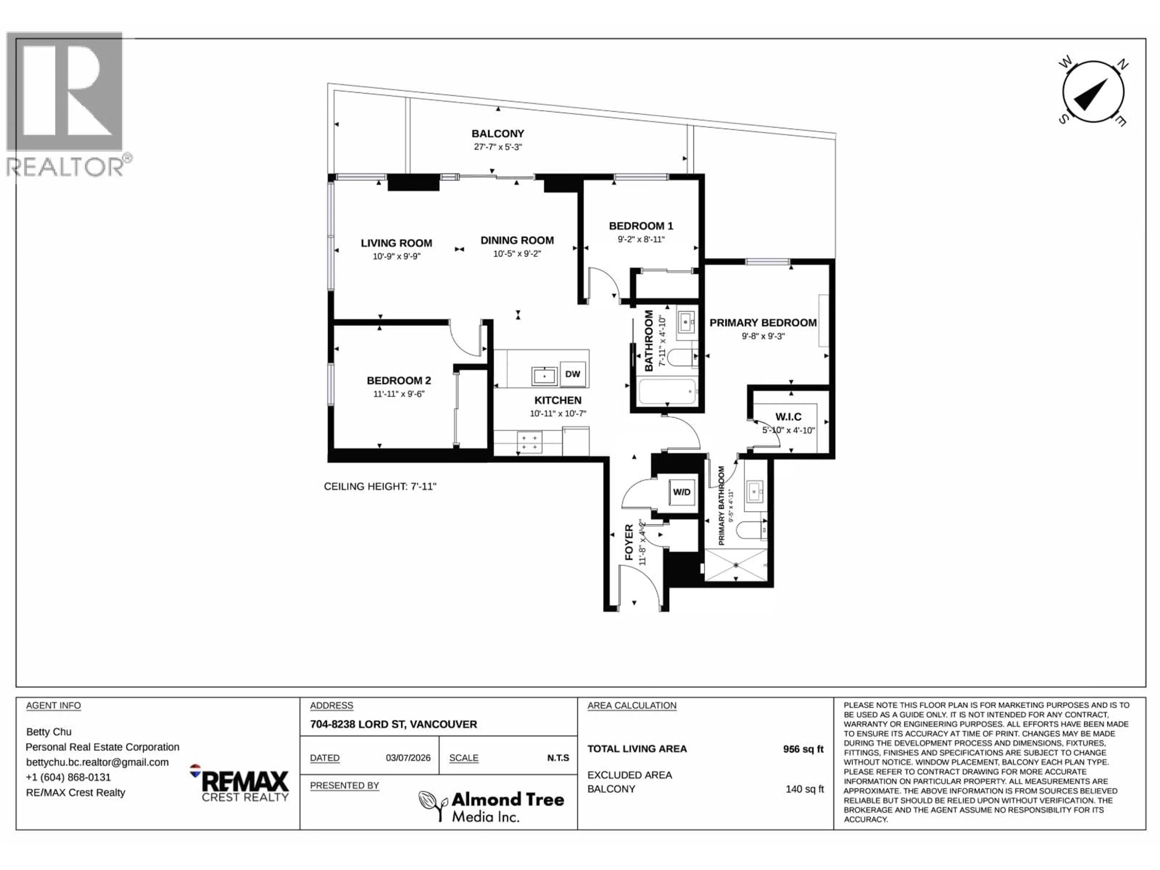 Floor plan for 704 - 8238 LORD STREET, Vancouver British Columbia V6P0G7