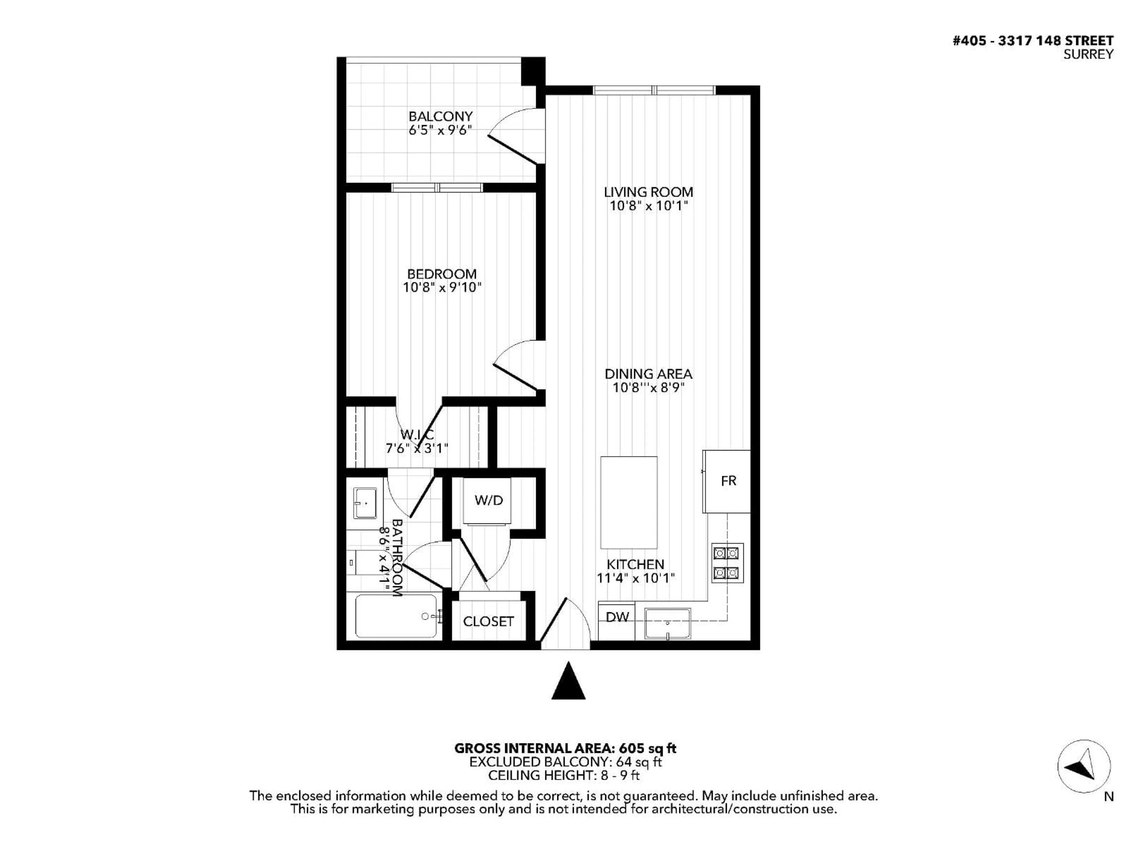 Floor plan for 405 - 3317 148 STREET, Surrey British Columbia V4P0H9