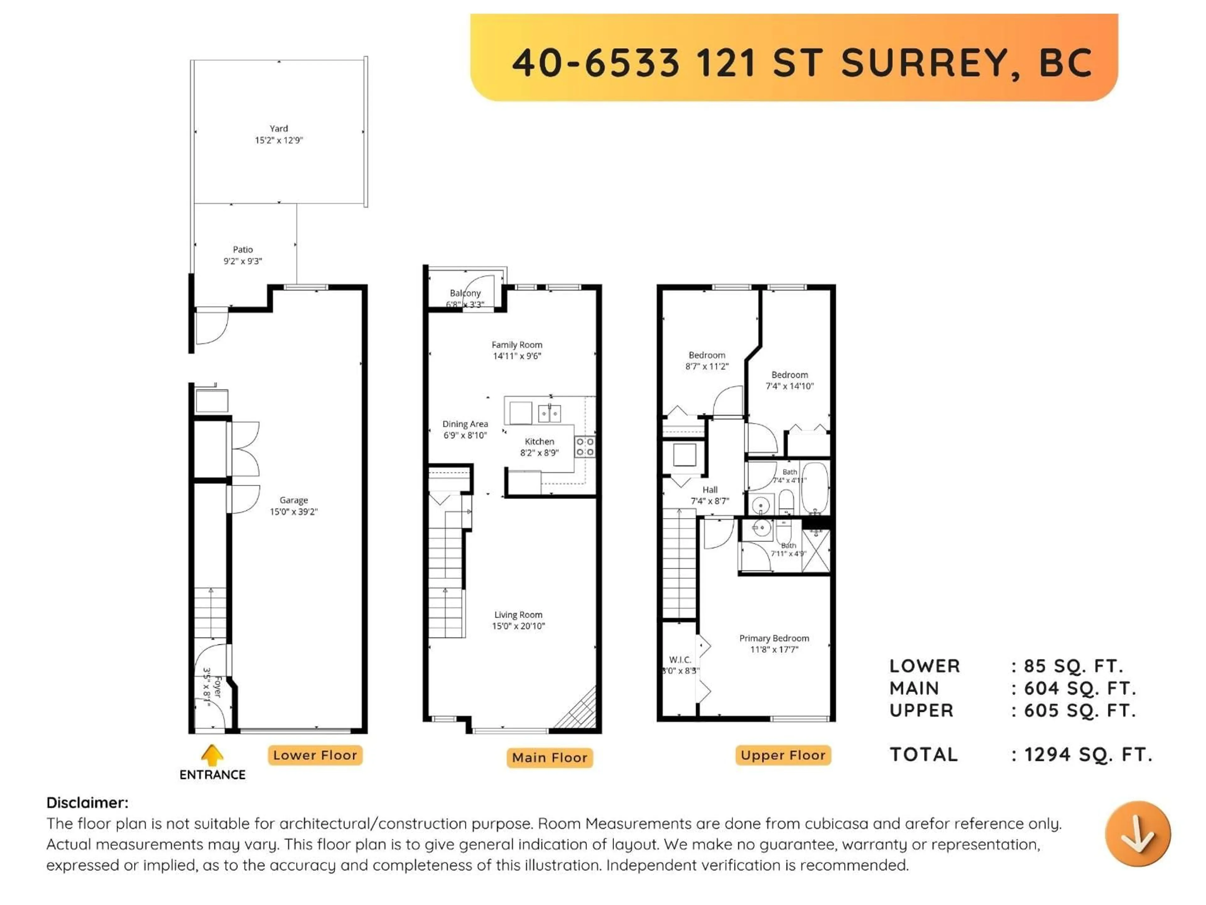 Floor plan for 40 - 6533 121 STREET, Surrey British Columbia V3W1M5