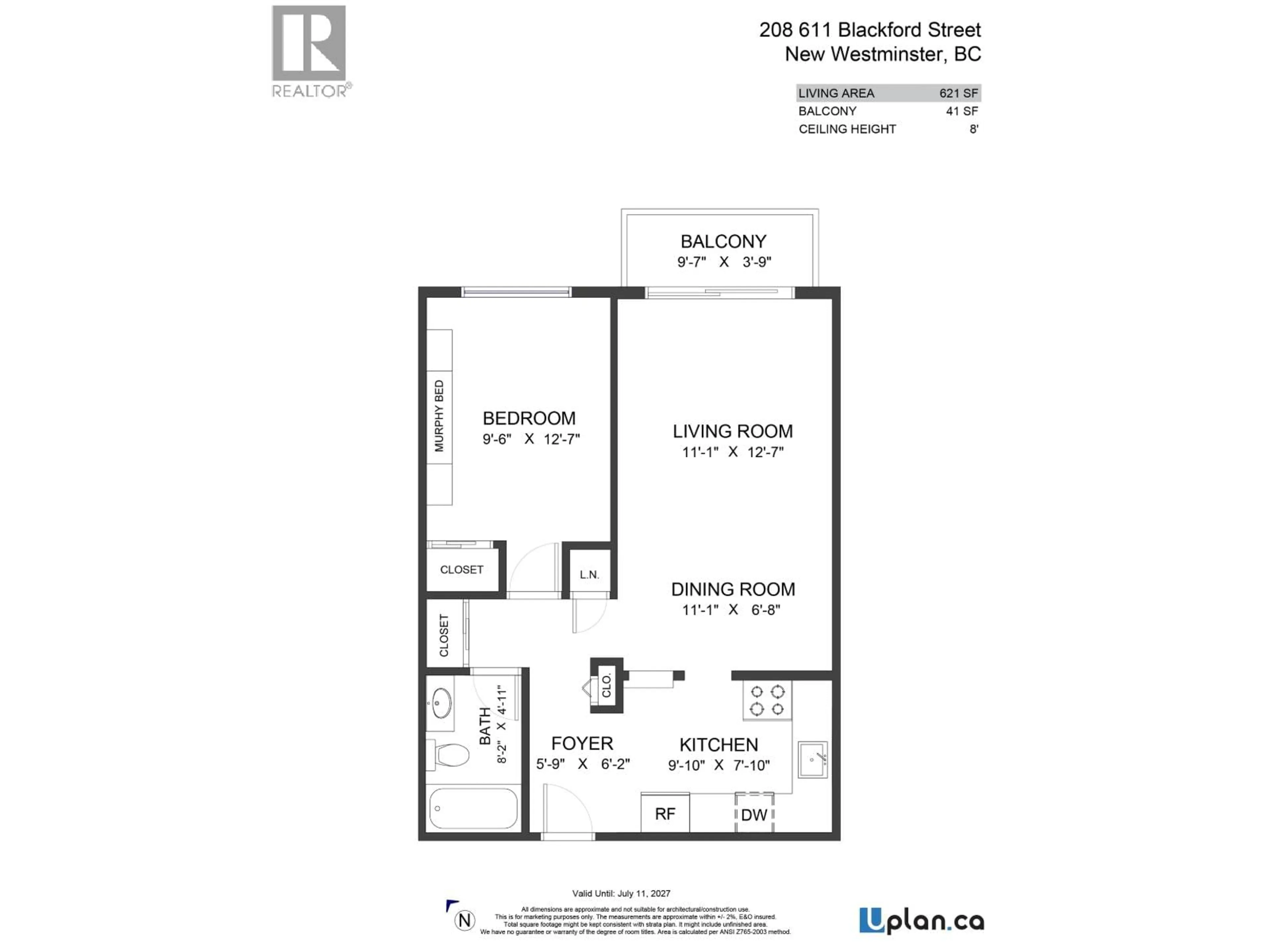 Floor plan for 208 - 611 BLACKFORD STREET, New Westminster British Columbia V3M1R7