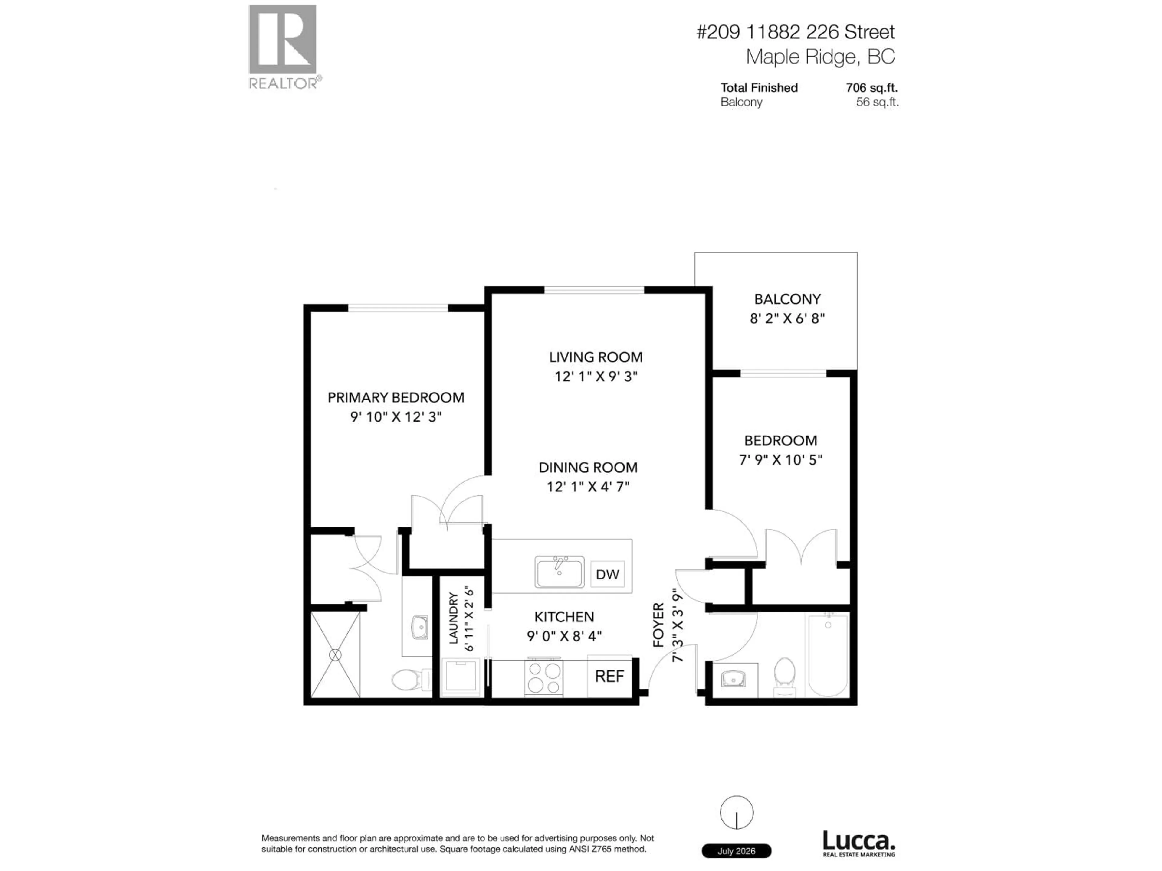 Floor plan for 209 - 11882 226 STREET, Maple Ridge British Columbia V2X9C7