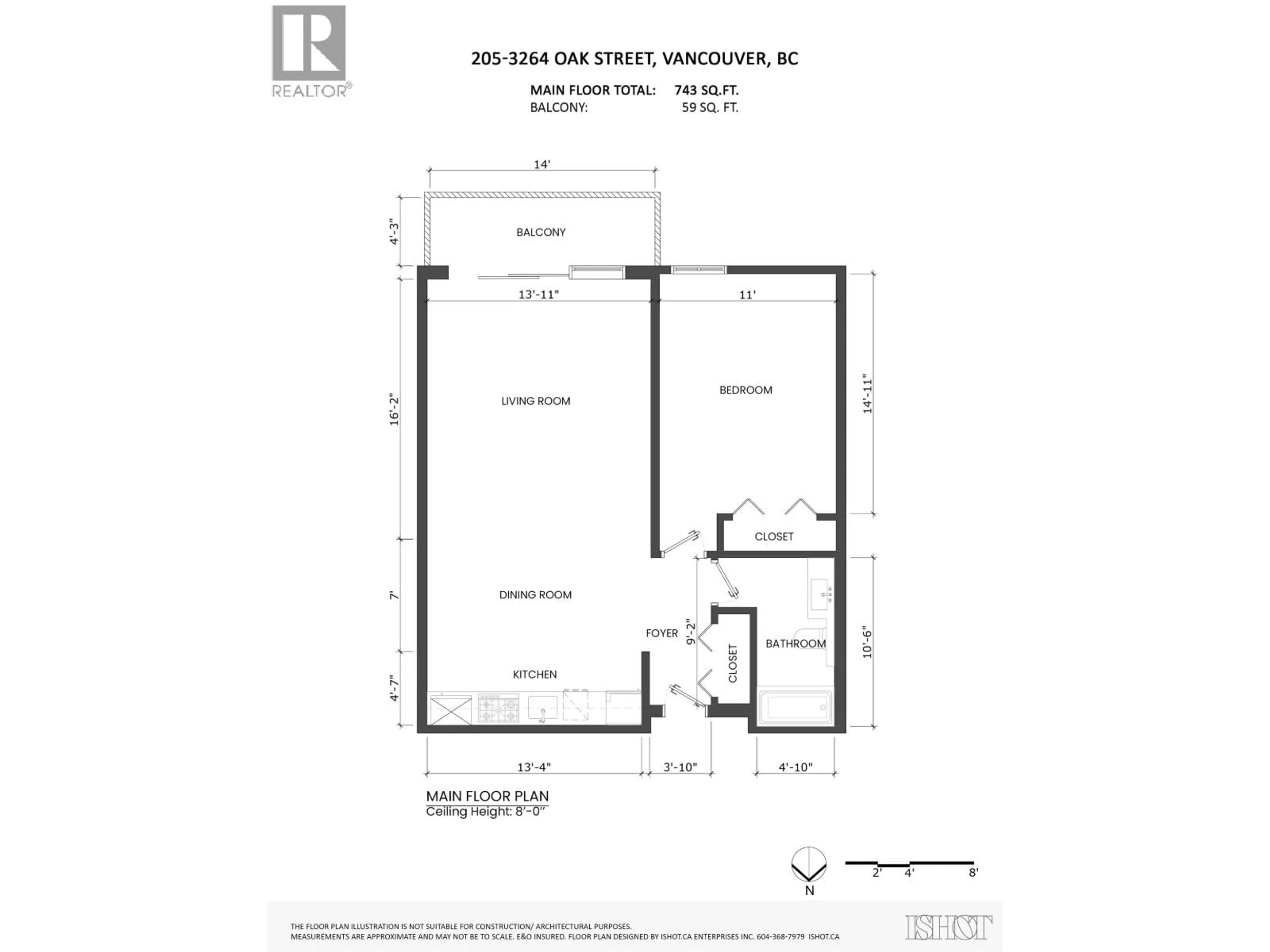 Floor plan for 205 - 3264 OAK STREET, Vancouver British Columbia V6H2L3