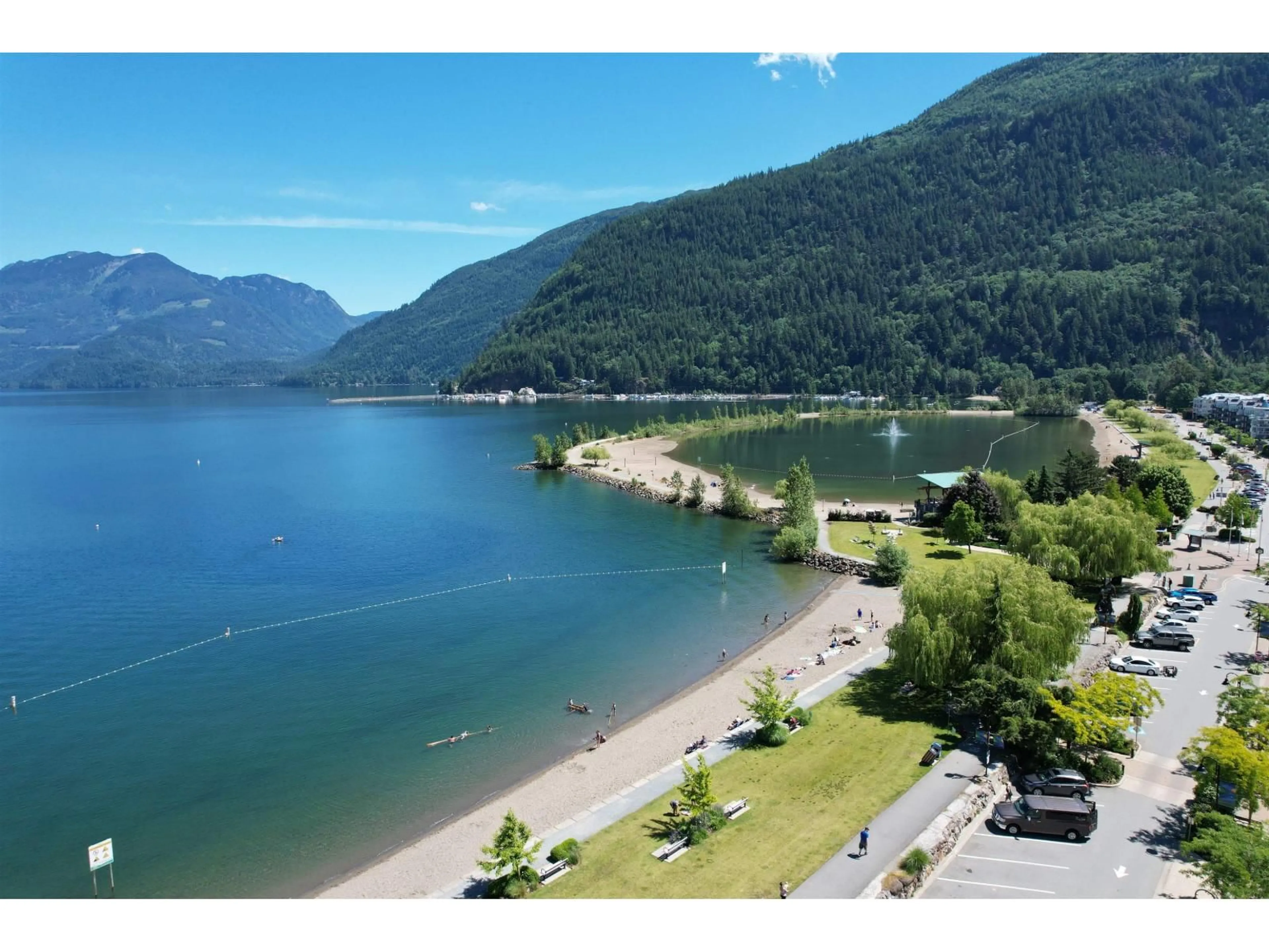 A pic from outside/outdoor area/front of a property/back of a property/a pic from drone, water/lake/river/ocean view for 201 - 120 ESPLANADE AVENUE, Harrison Hot Springs British Columbia V0M1K0