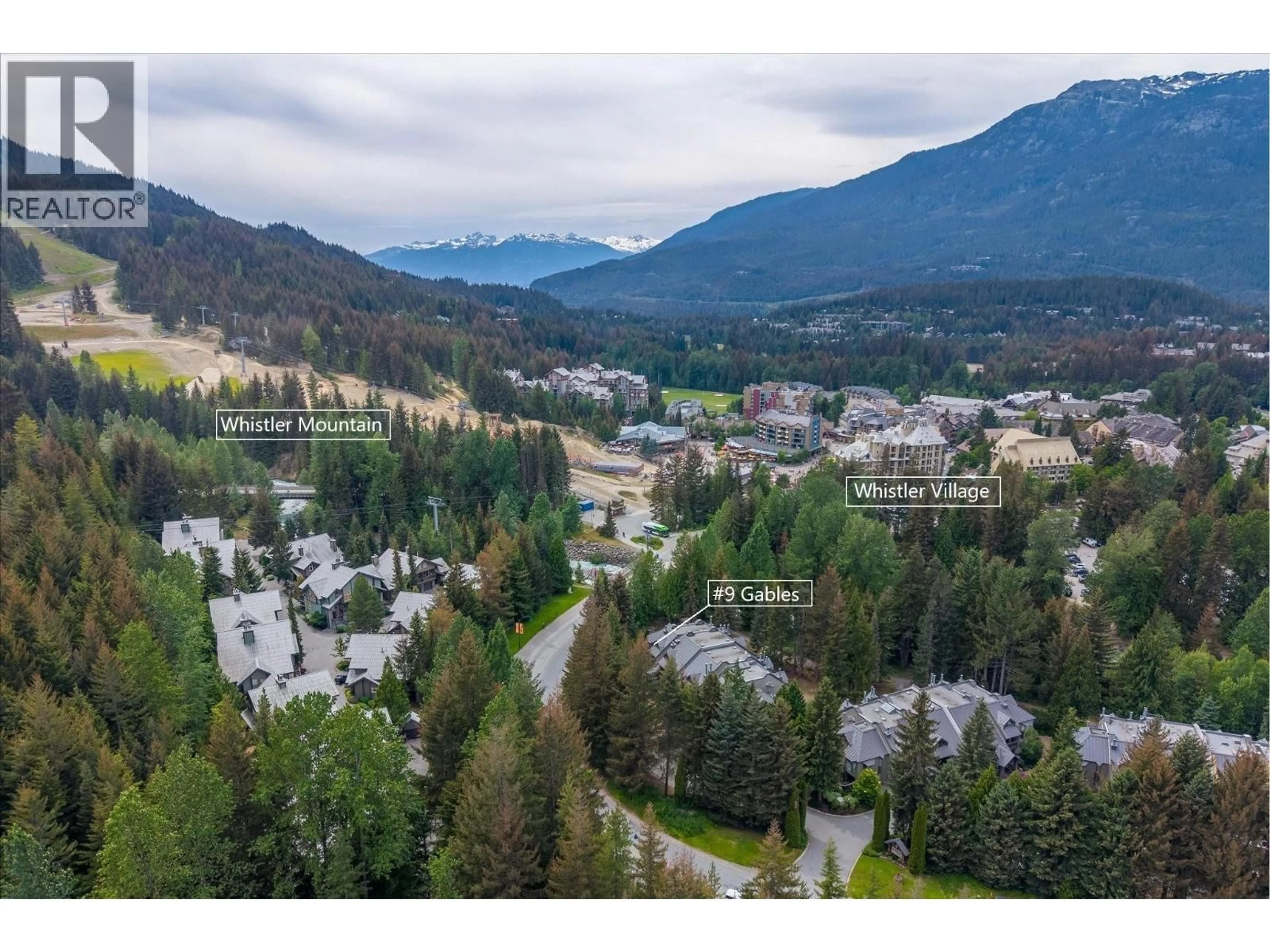 A pic from outside/outdoor area/front of a property/back of a property/a pic from drone, mountain view for 9 - 4510 BLACKCOMB WAY, Whistler British Columbia V8E0X8