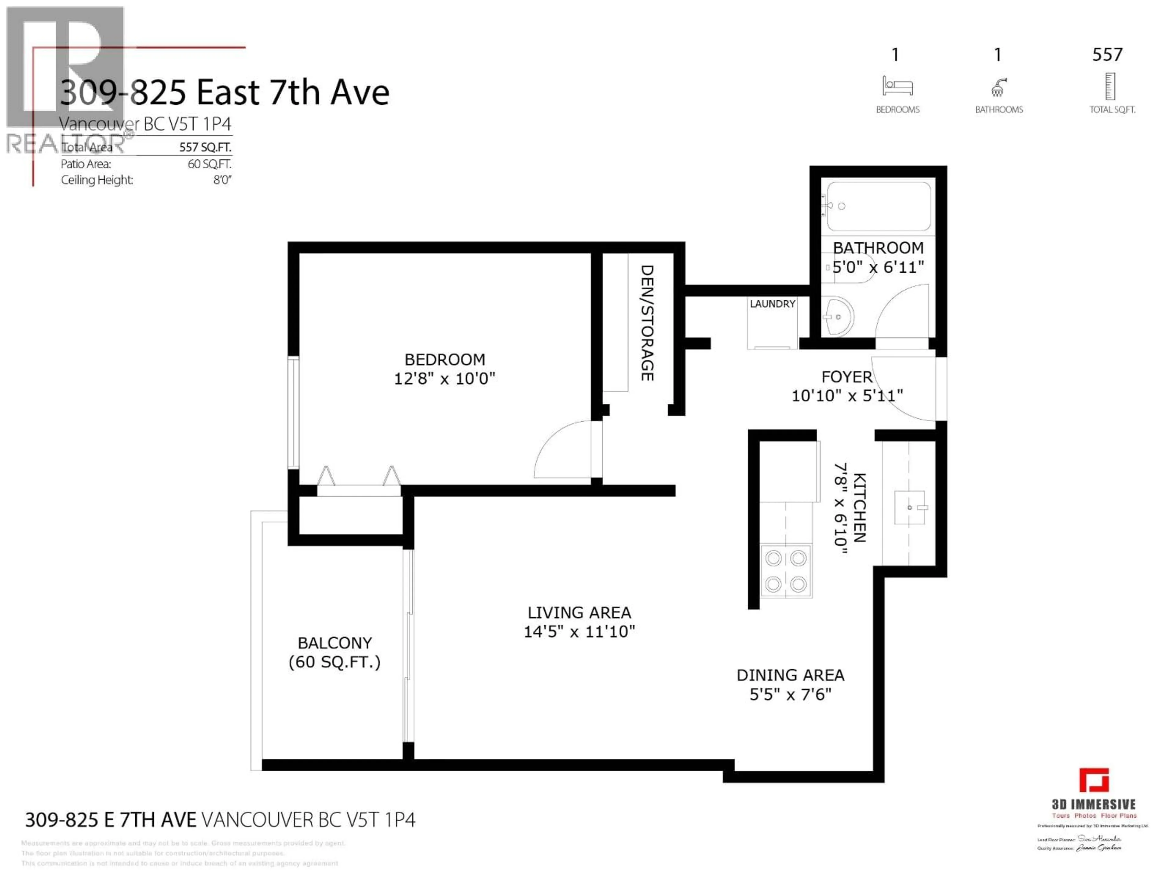 Floor plan for 309 - 825 7TH AVENUE, Vancouver British Columbia V5T1P4