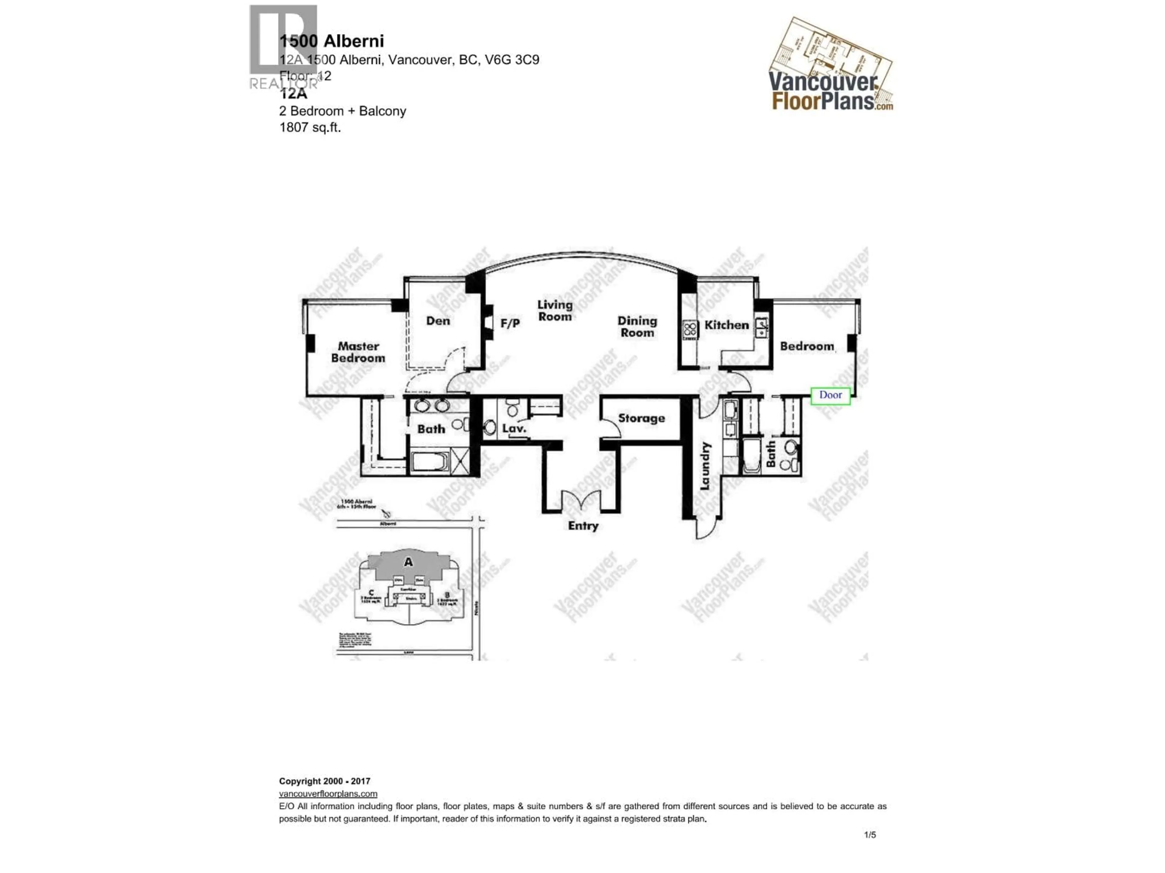 Floor plan for 12A - 1500 ALBERNI STREET, Vancouver British Columbia V6G3C9