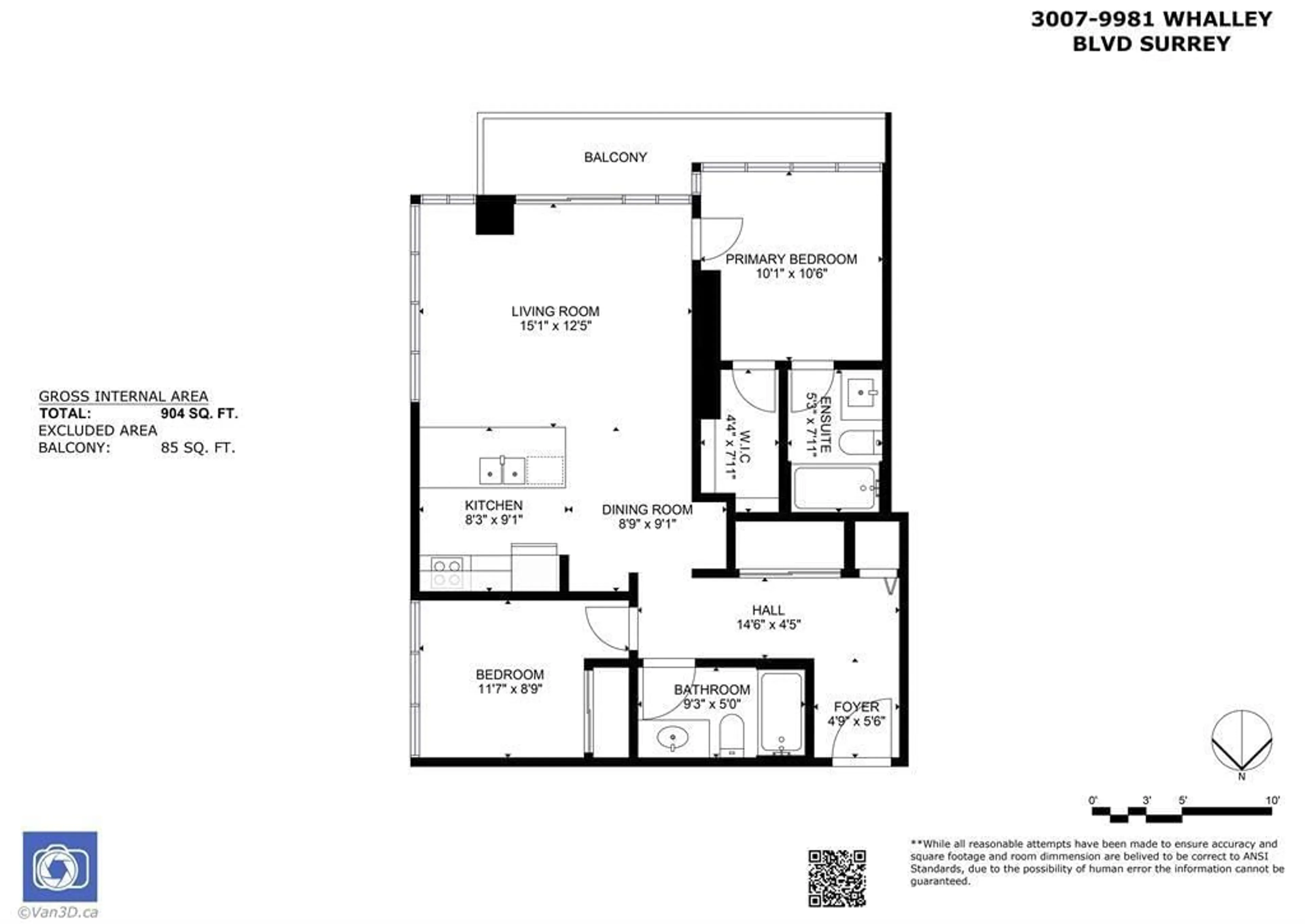 Floor plan for 2507 - 13688 100 AVENUE, Surrey British Columbia V3T0G5