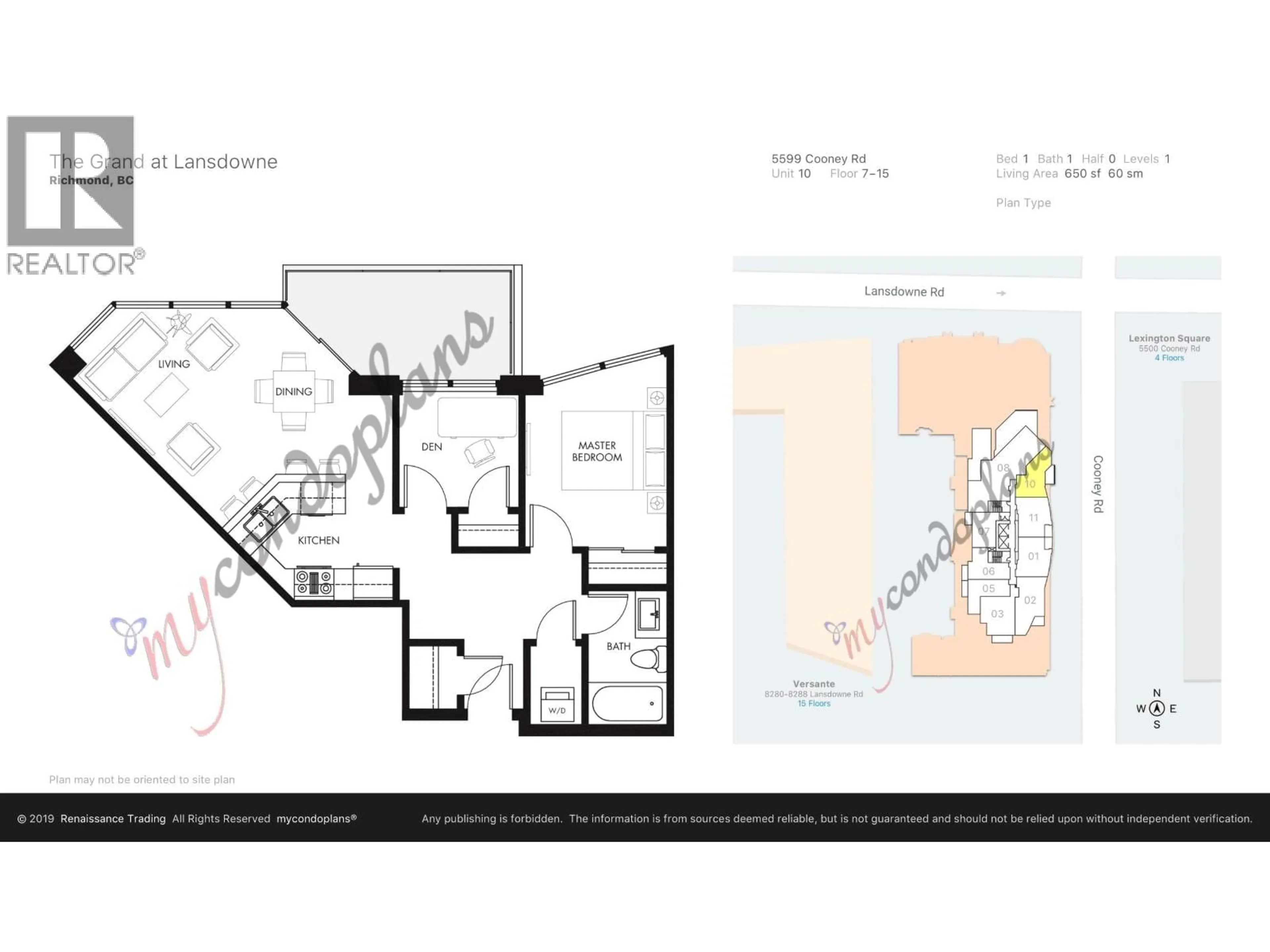 Floor plan for 1110 - 5599 COONEY ROAD, Richmond British Columbia V6X0N8