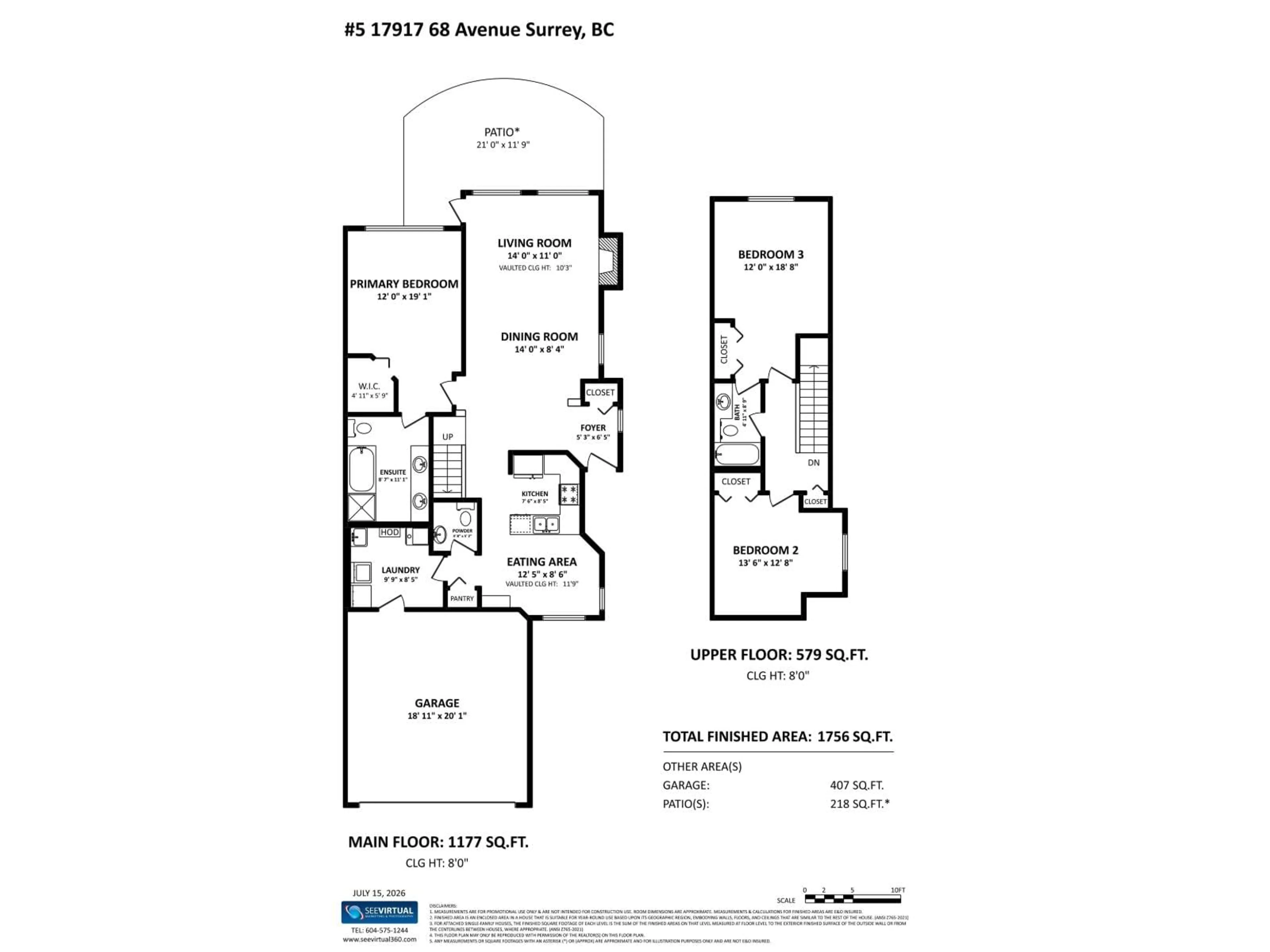 Floor plan for 5 - 17917 68 AVENUE, Surrey British Columbia V3S9C8