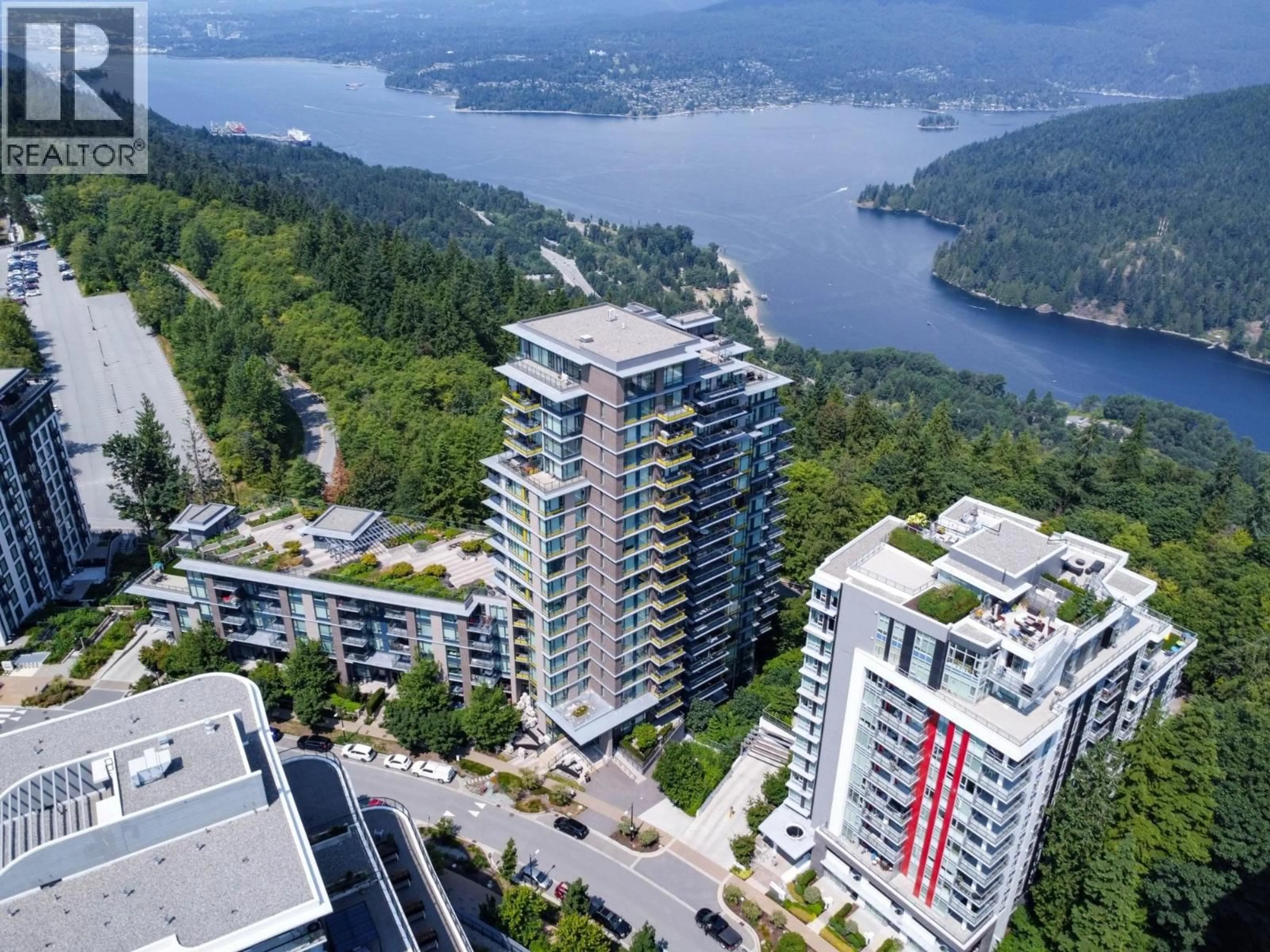 A pic from outside/outdoor area/front of a property/back of a property/a pic from drone, water/lake/river/ocean view for 909 - 8850 UNIVERSITY CRESCENT, Burnaby British Columbia V5A0C8