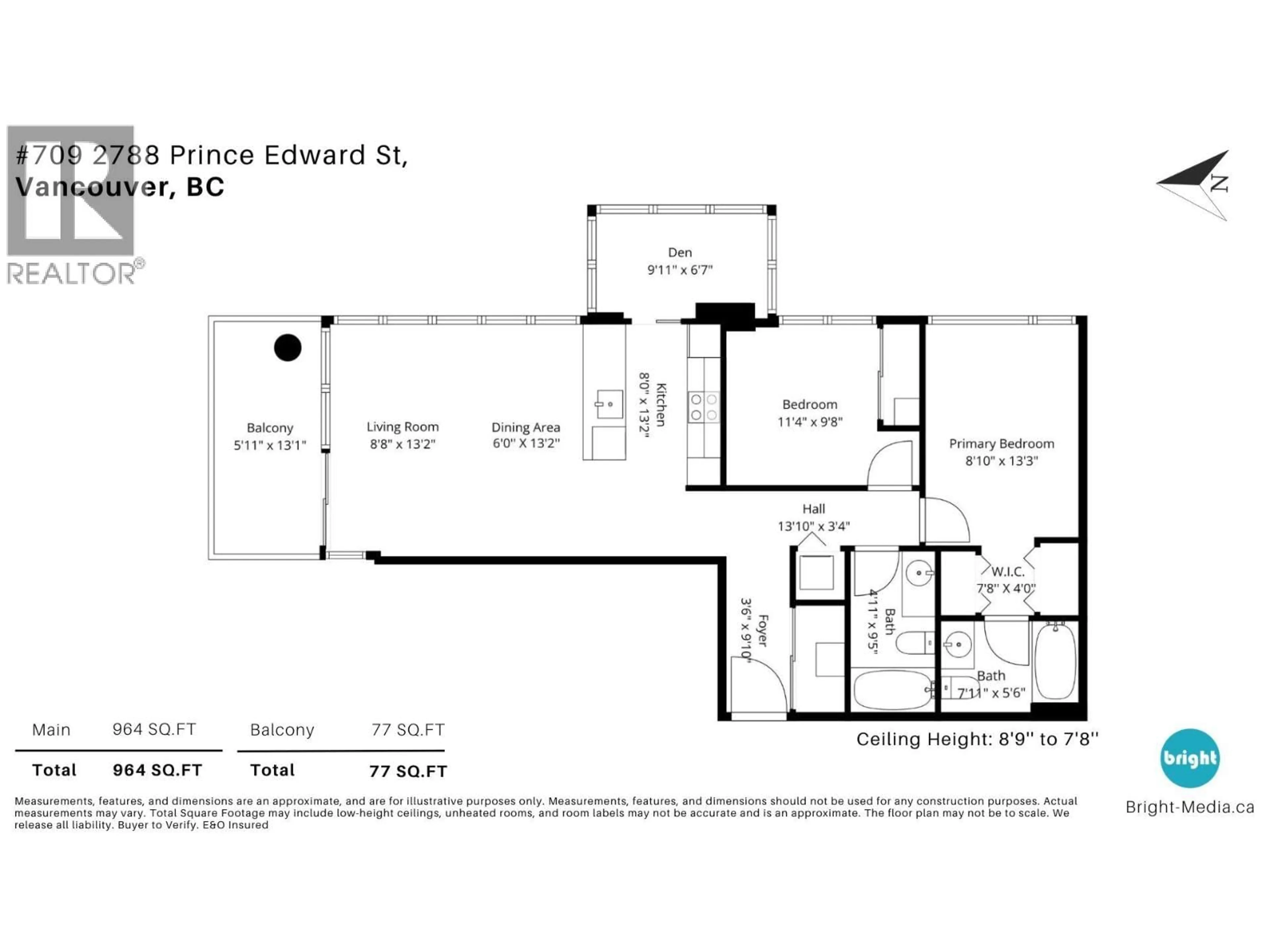 Floor plan for 709 - 2788 PRINCE EDWARD STREET, Vancouver British Columbia V5T0C7