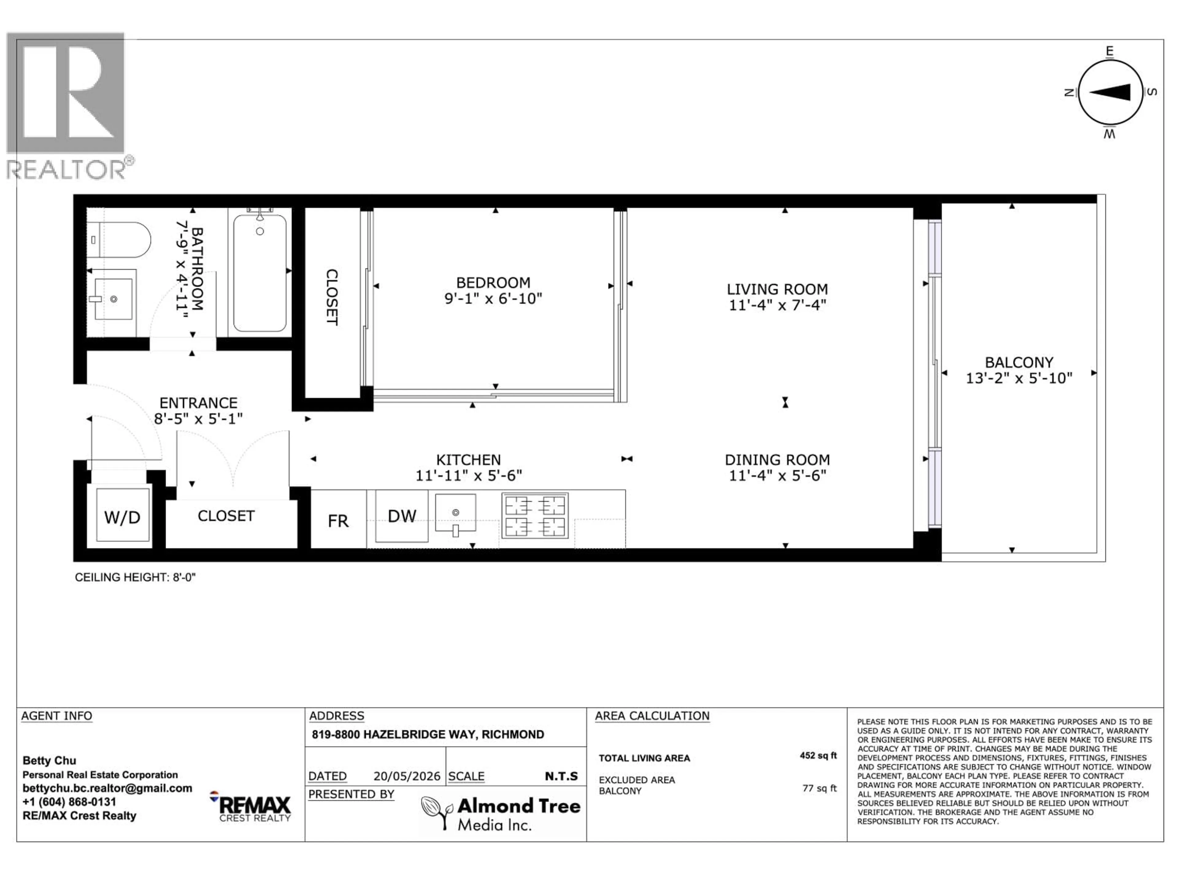 Floor plan for 819 - 8800 HAZELBRIDGE WAY, Richmond British Columbia V6X0S3