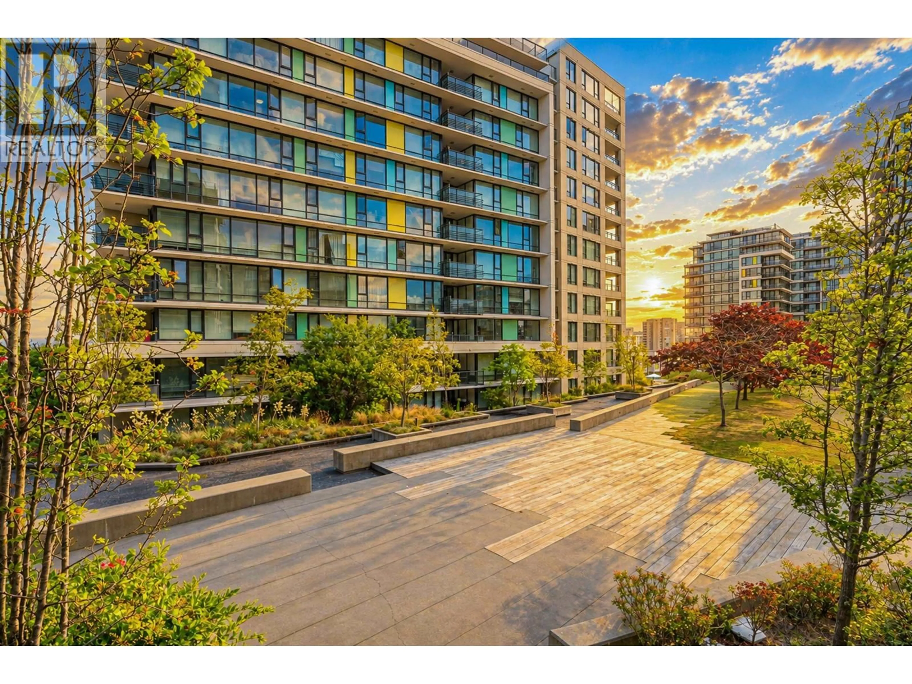 A pic from outside/outdoor area/front of a property/back of a property/a pic from drone, city buildings view from balcony for 801 - 7733 FIRBRIDGE WAY, Richmond British Columbia V6X0M7