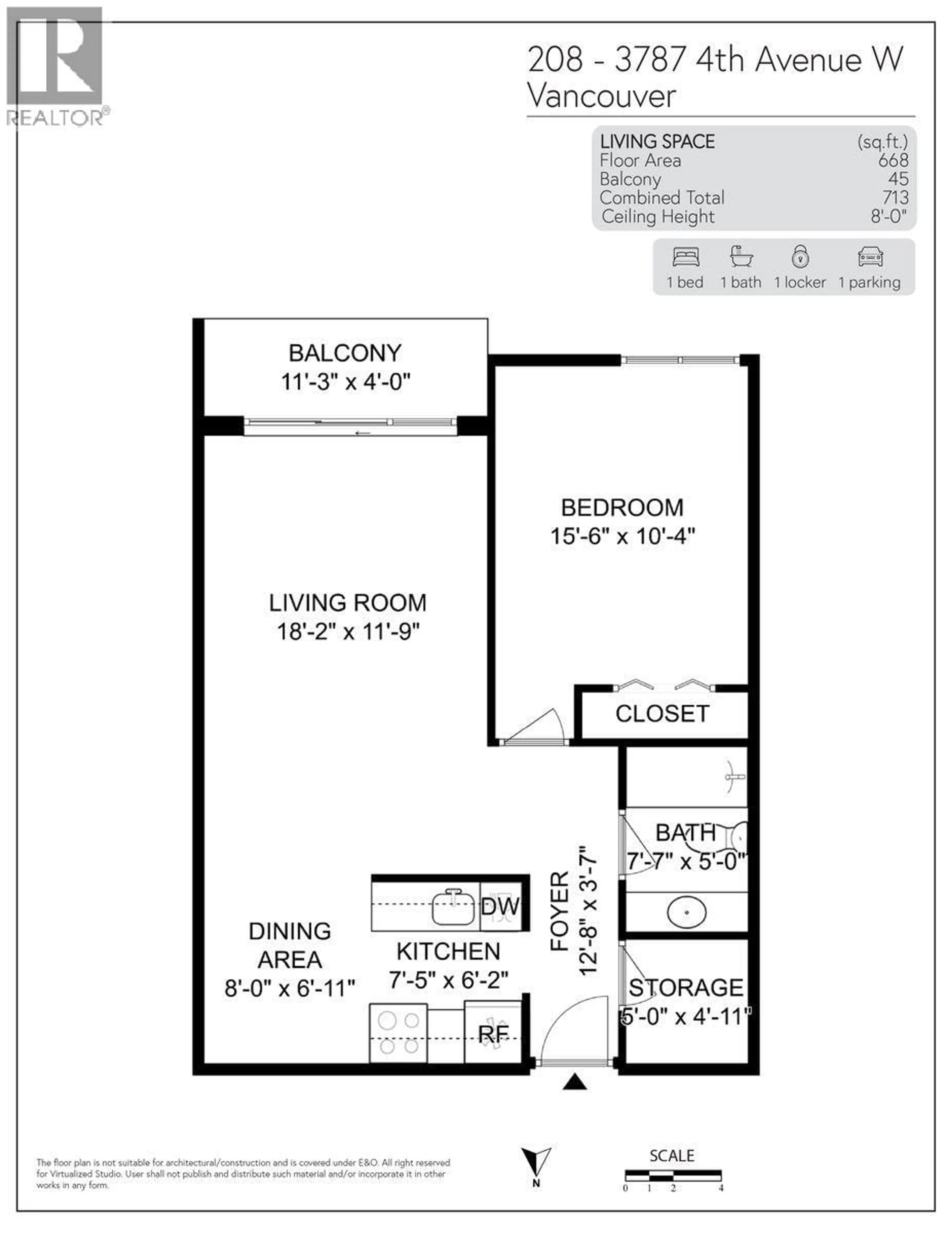 Floor plan for 208 - 3787 4TH AVENUE, Vancouver British Columbia V6R1P4