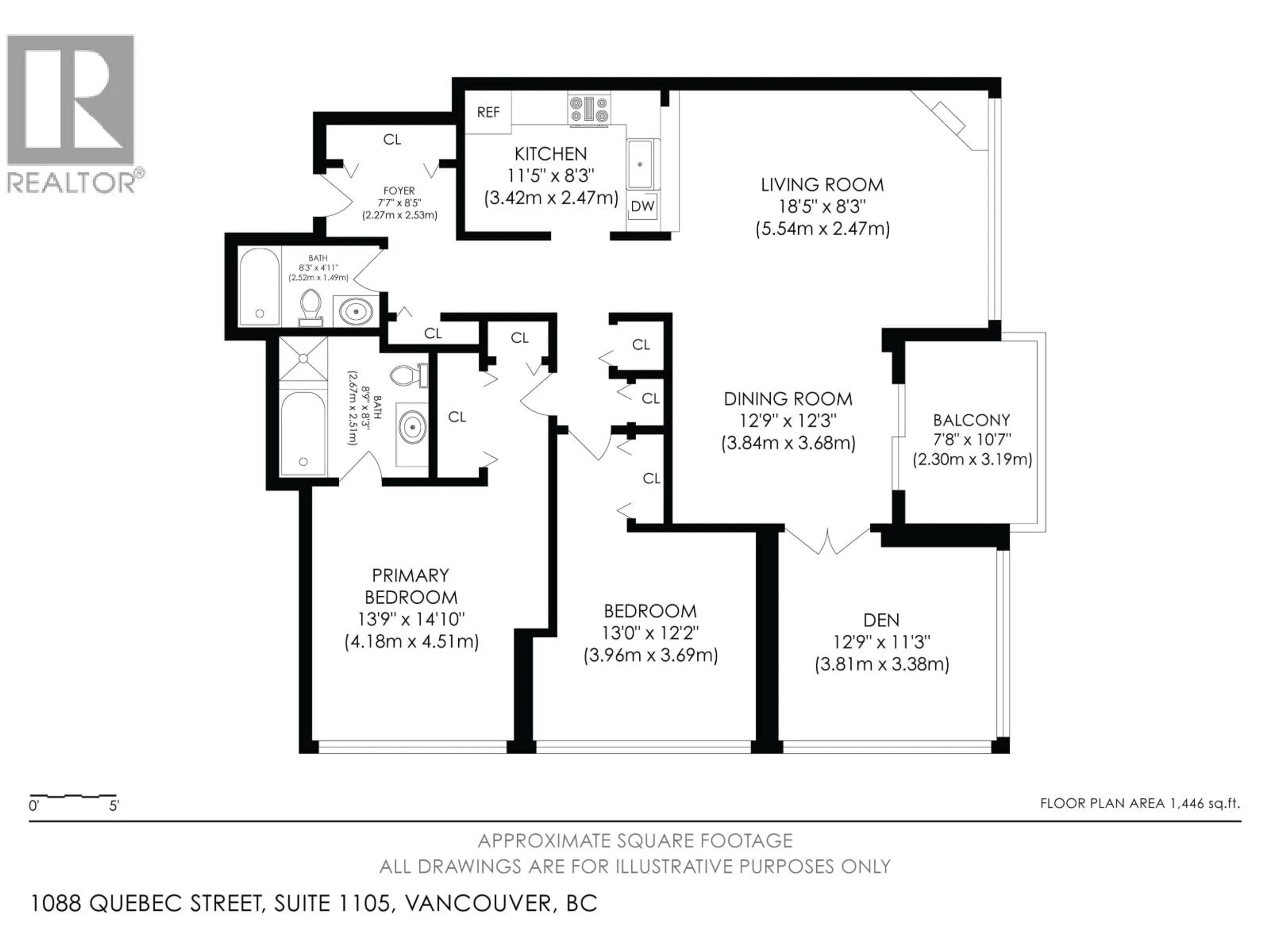 Floor plan for 1105 - 1088 QUEBEC STREET, Vancouver British Columbia V6A4H2